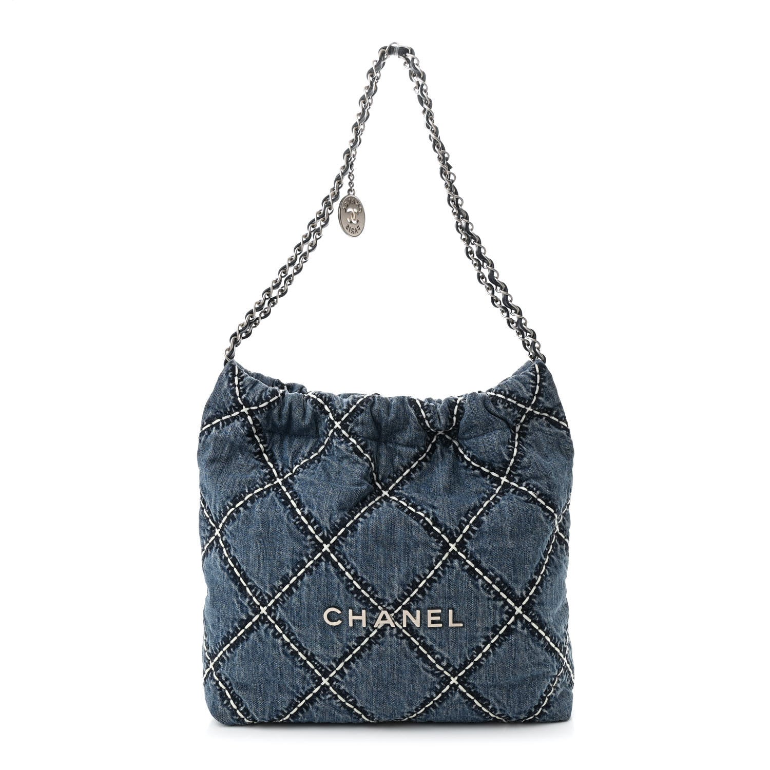 Denim Quilted Stitched Small Chanel 22 Blue