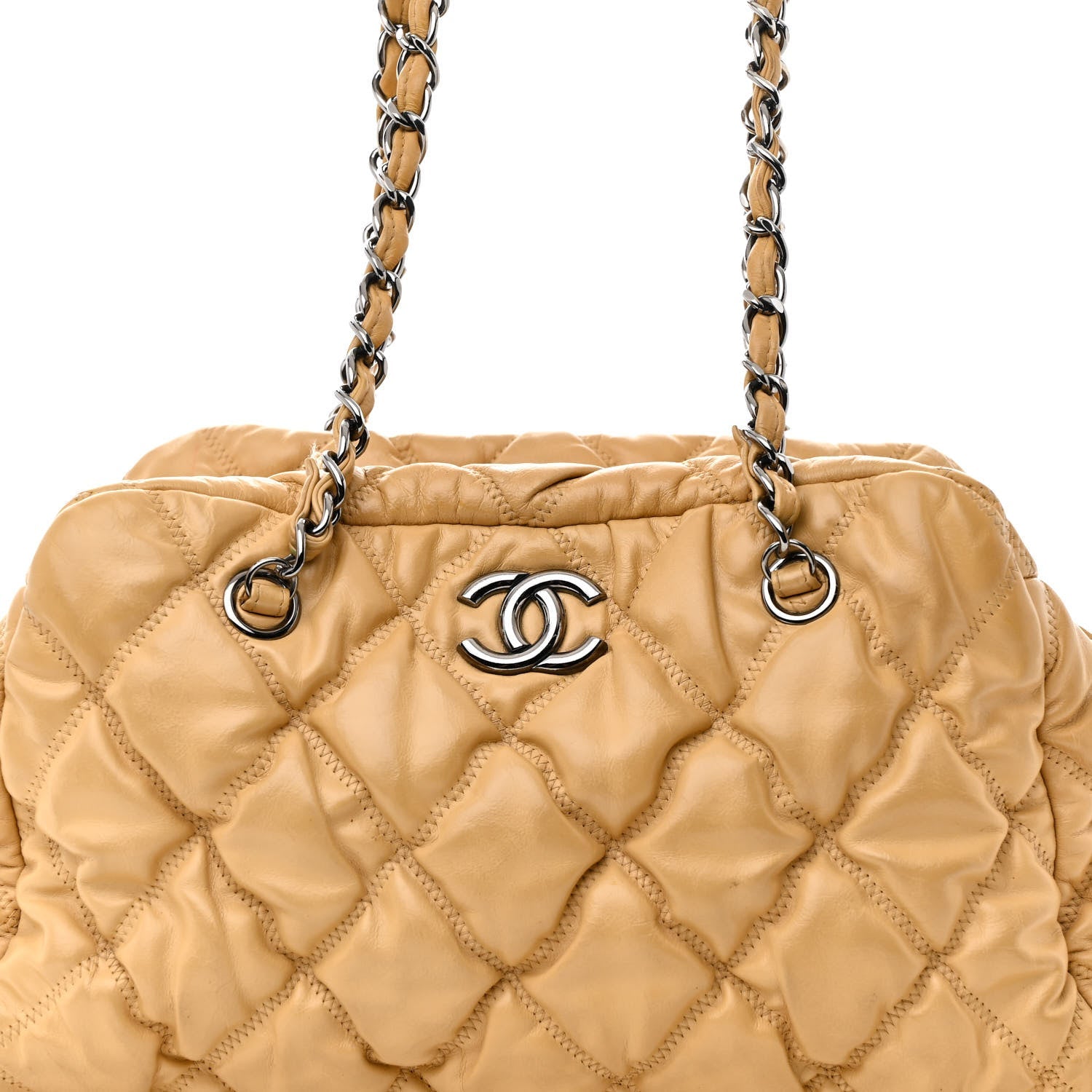 Lambskin Bubble Quilt Bowler Beige