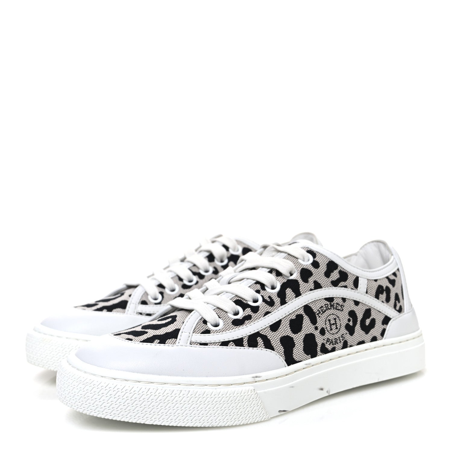 Canvas Calfskin Leopard Get Sneakers 36.5 Prunoir White