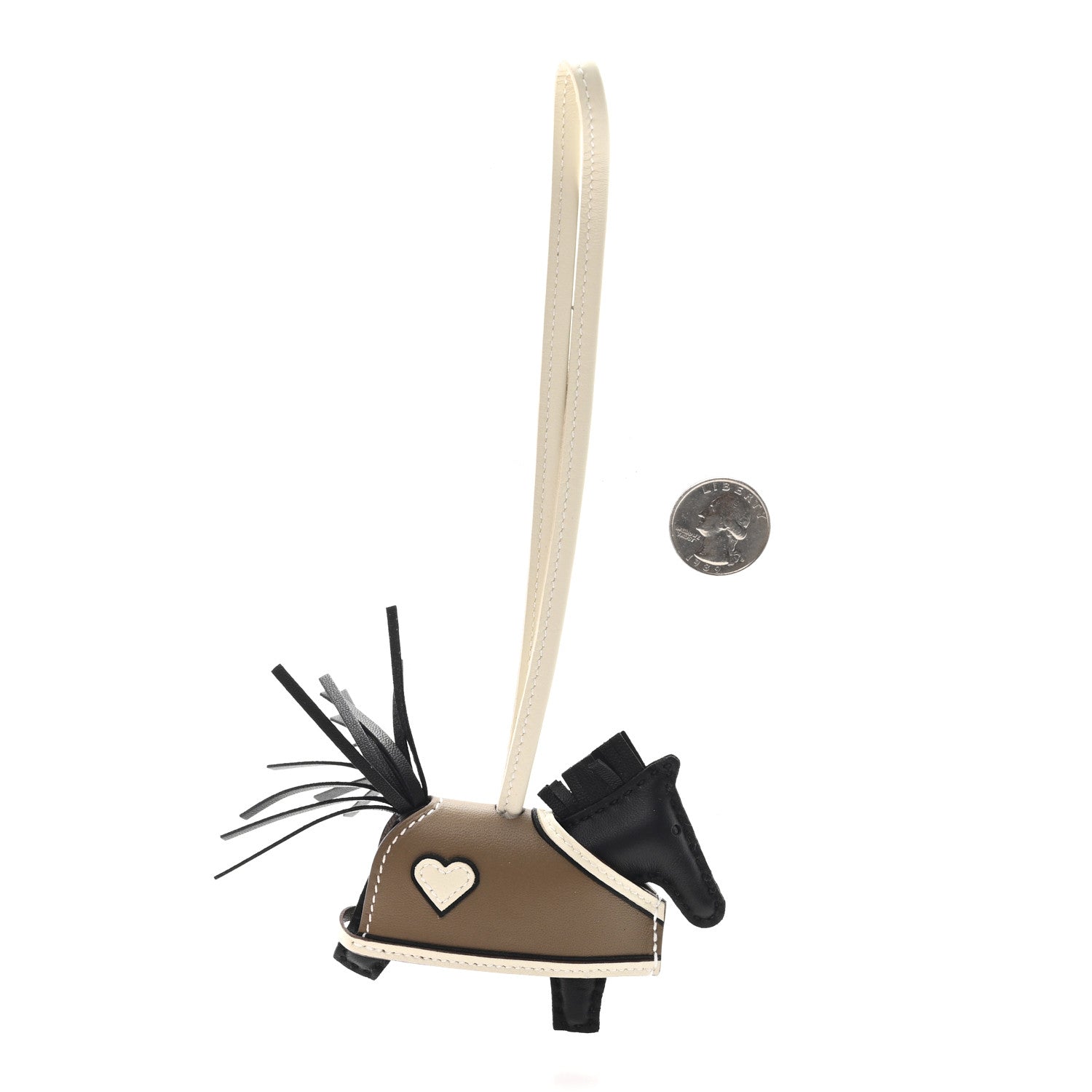 Milo Lambskin Grigri Rodeo Robeo Coeur Bag Charm PM Black Craie Etoupe