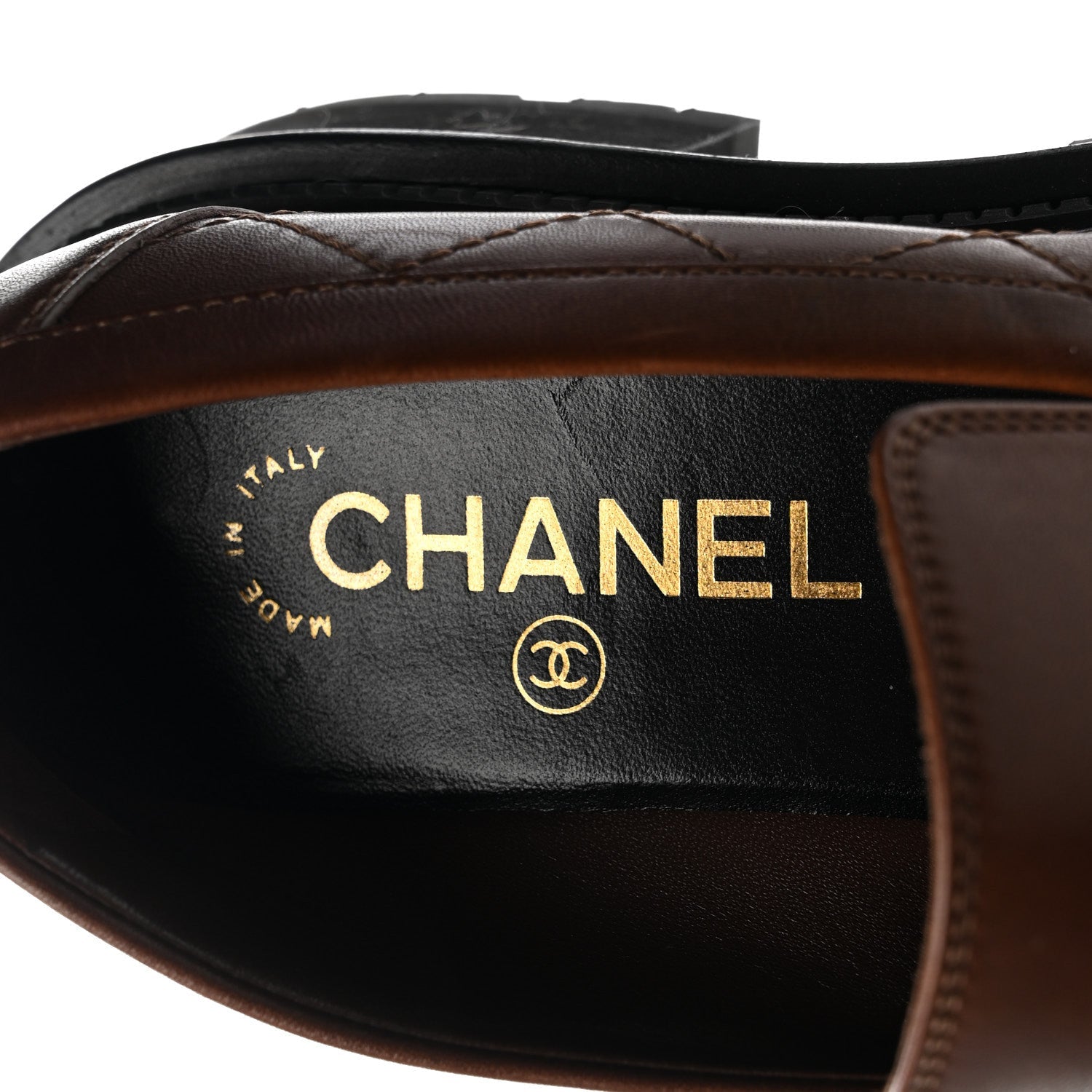 Calfskin Quilted CC Mocassin Loafers 36 Brown