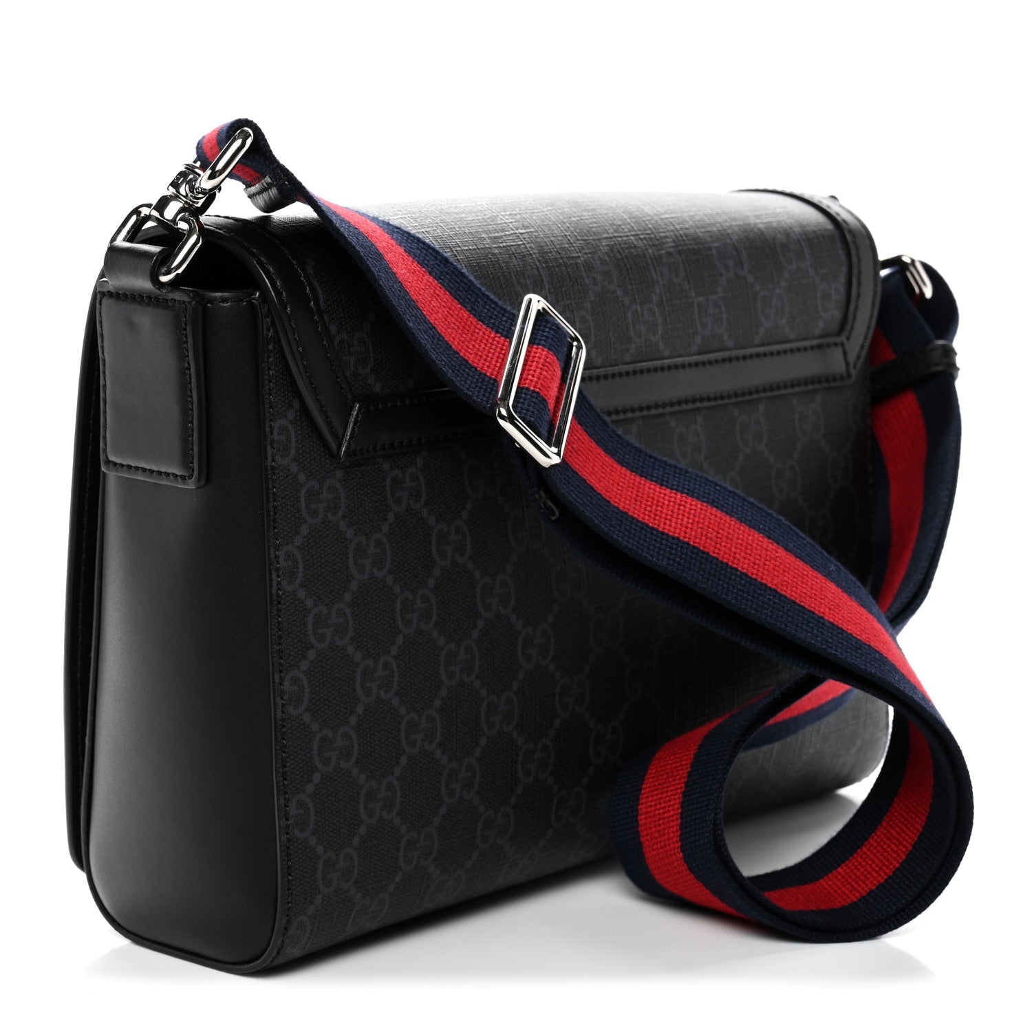 GG Supreme Monogram Appia Calfskin Web Crossbody Bag Black Grey