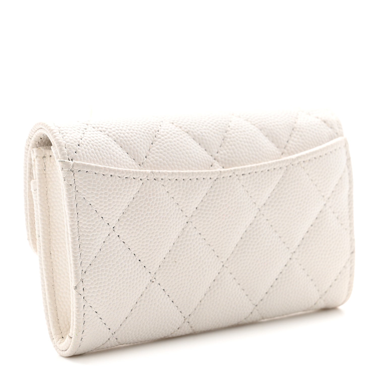 Caviar Quilted Flap Card Holder Wallet White