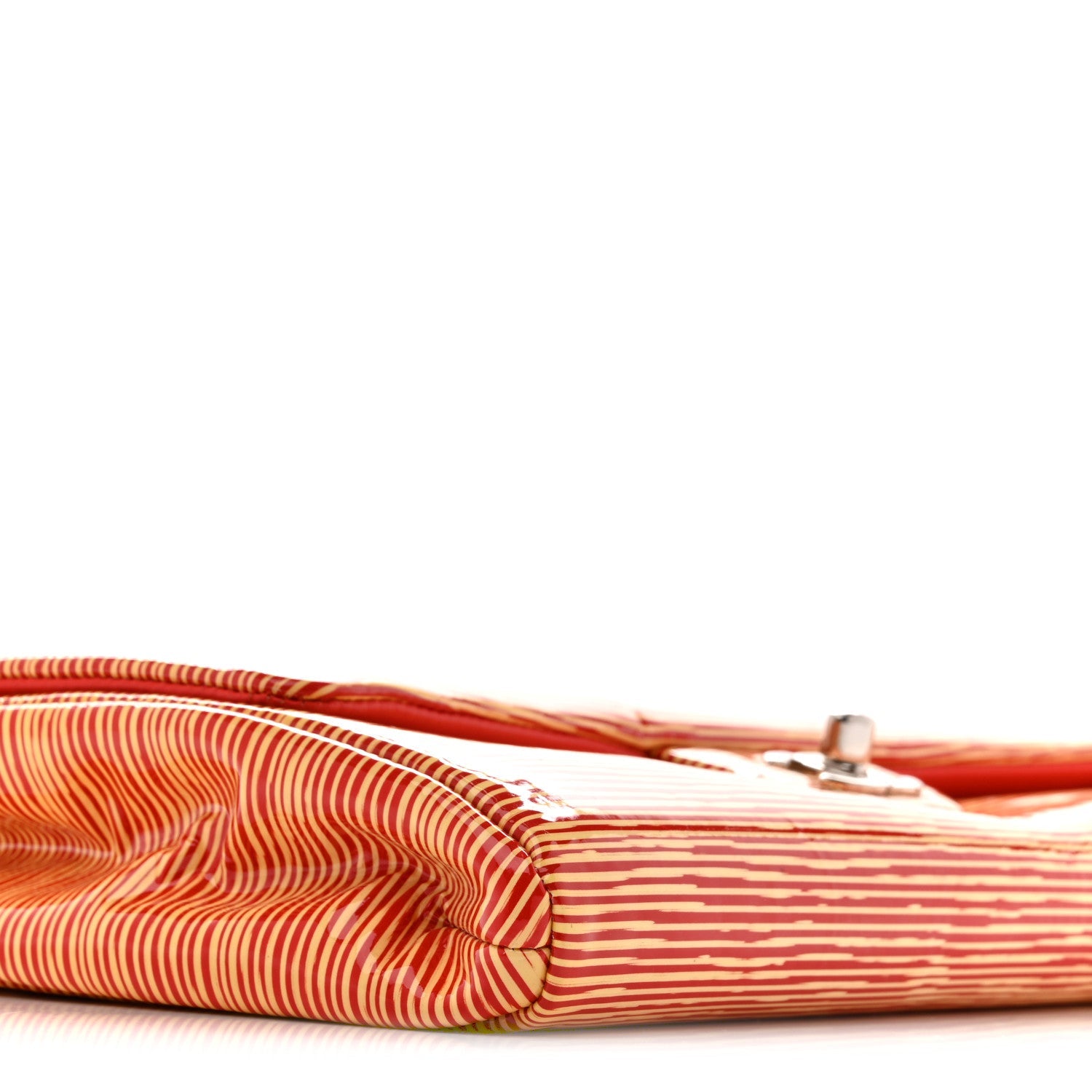 Patent Calfskin Striped Clutch With Chain Flap Red