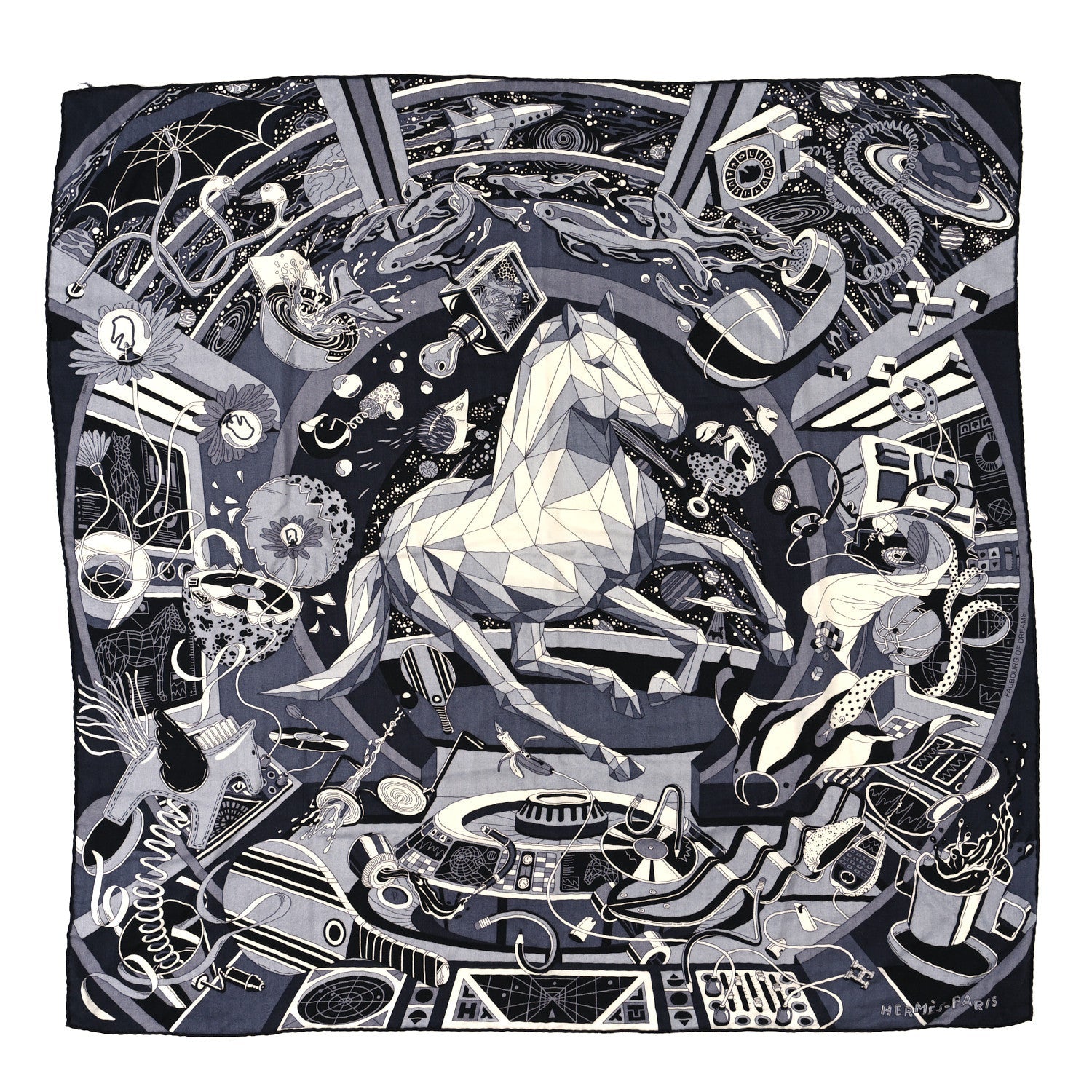 Cashmere Silk Faubourg Of Dreams Scarf 100 Anthracite Black Gris