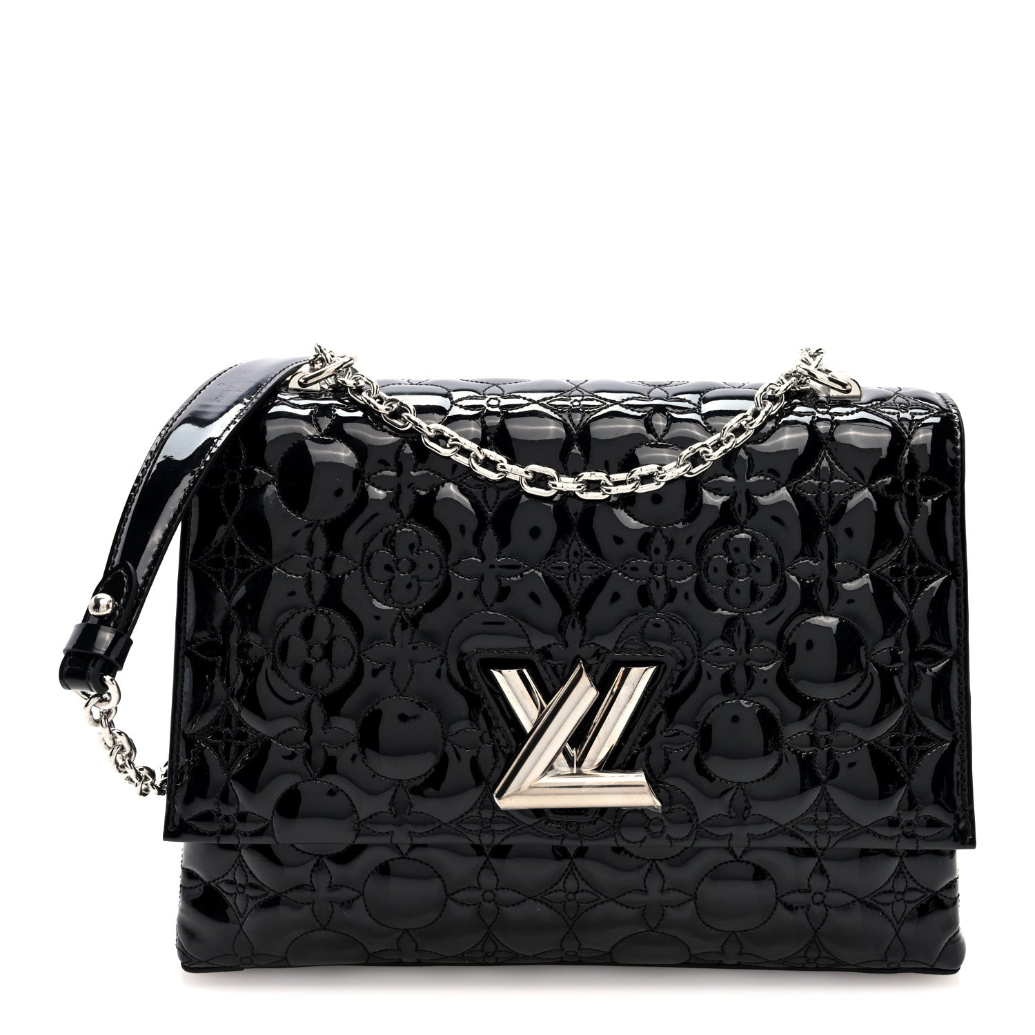 Vernis Flower Quilted Twist Shoulder Bag GM Black
