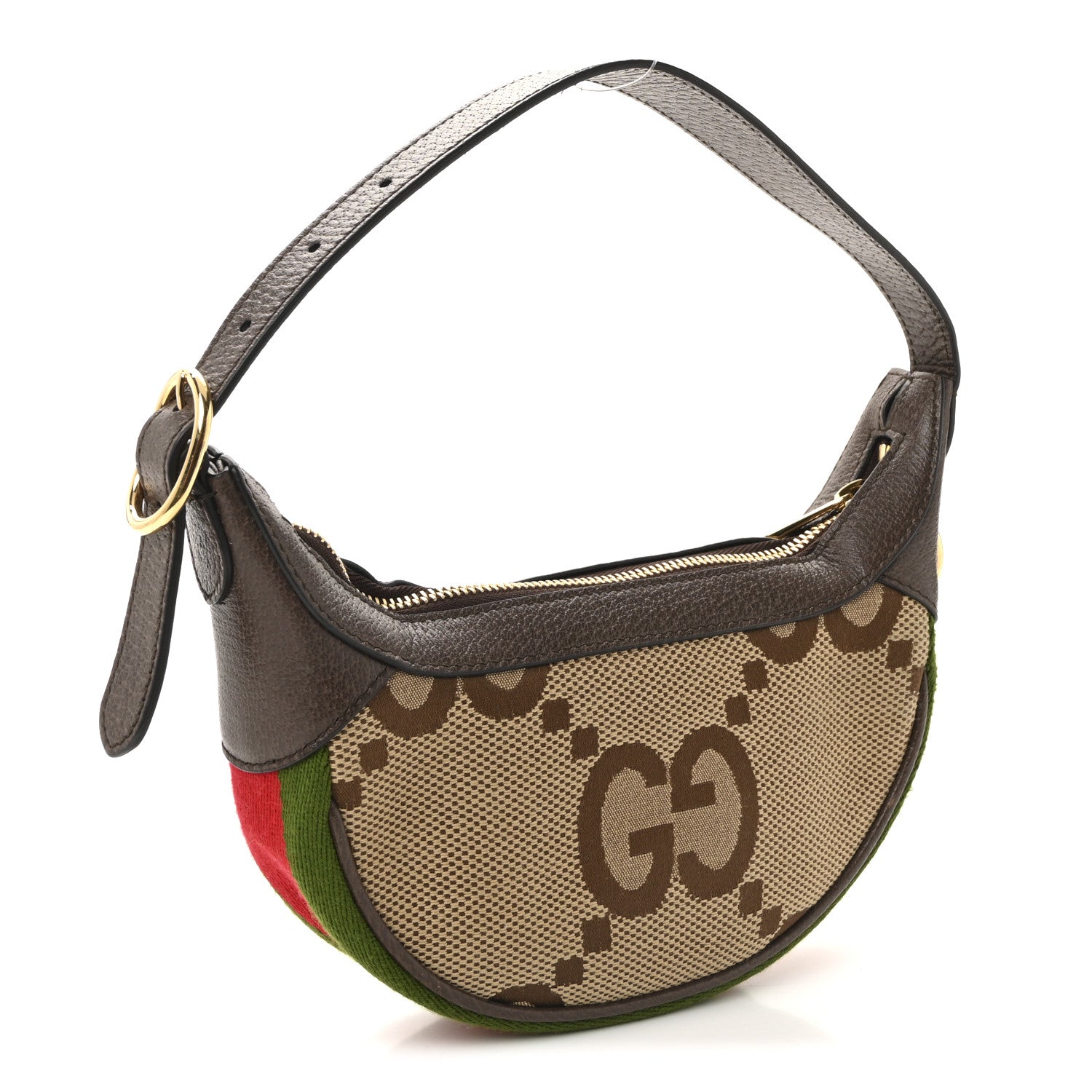 Monogram Jumbo GG Textured Dollar Calfskin Web Mini Ophidia Half Moon Hobo Camel Ebony New Acero