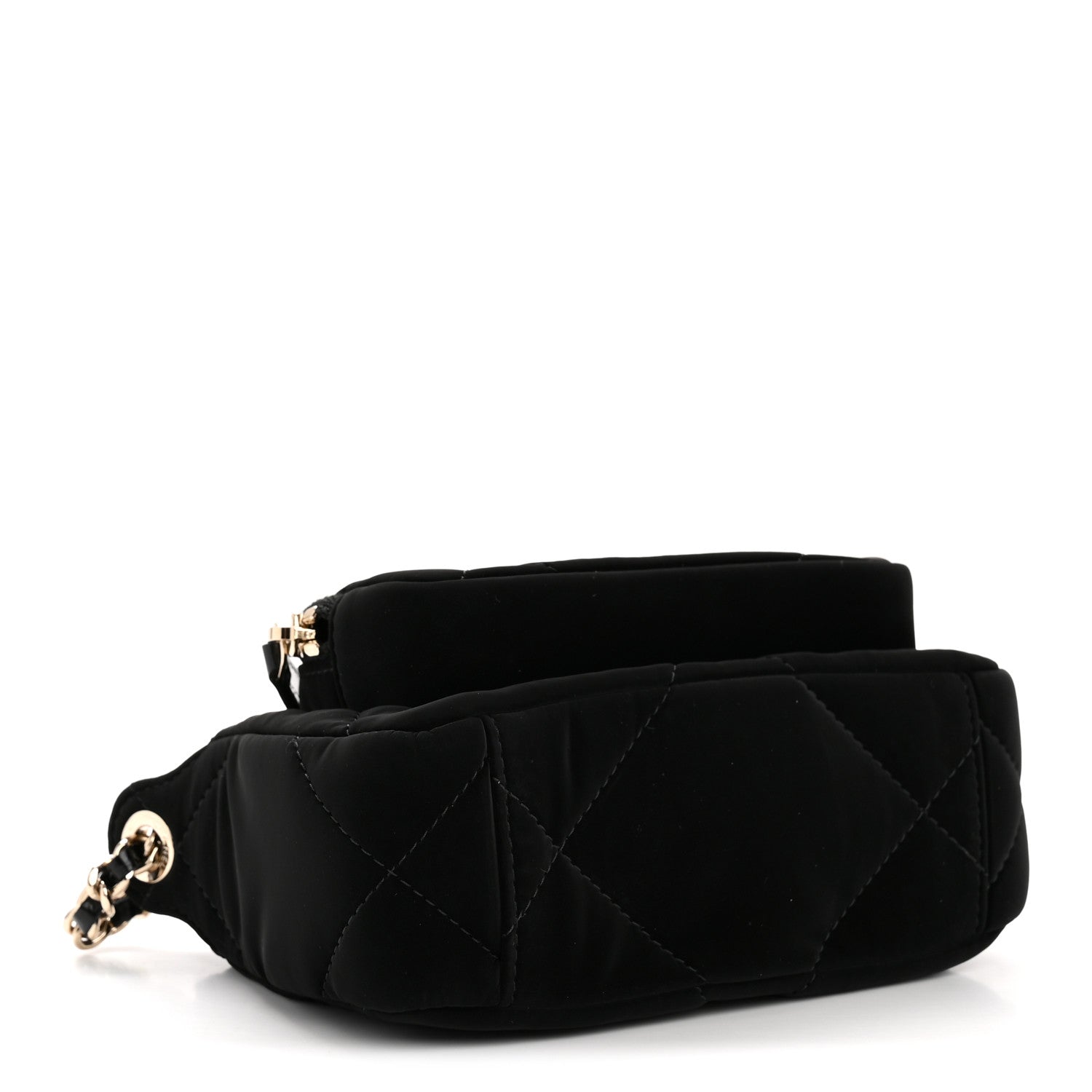 Velvet Effect Nylon Shiny Crumpled Calfskin Mini Quilted Chanel 25 Clutch With Chain Black