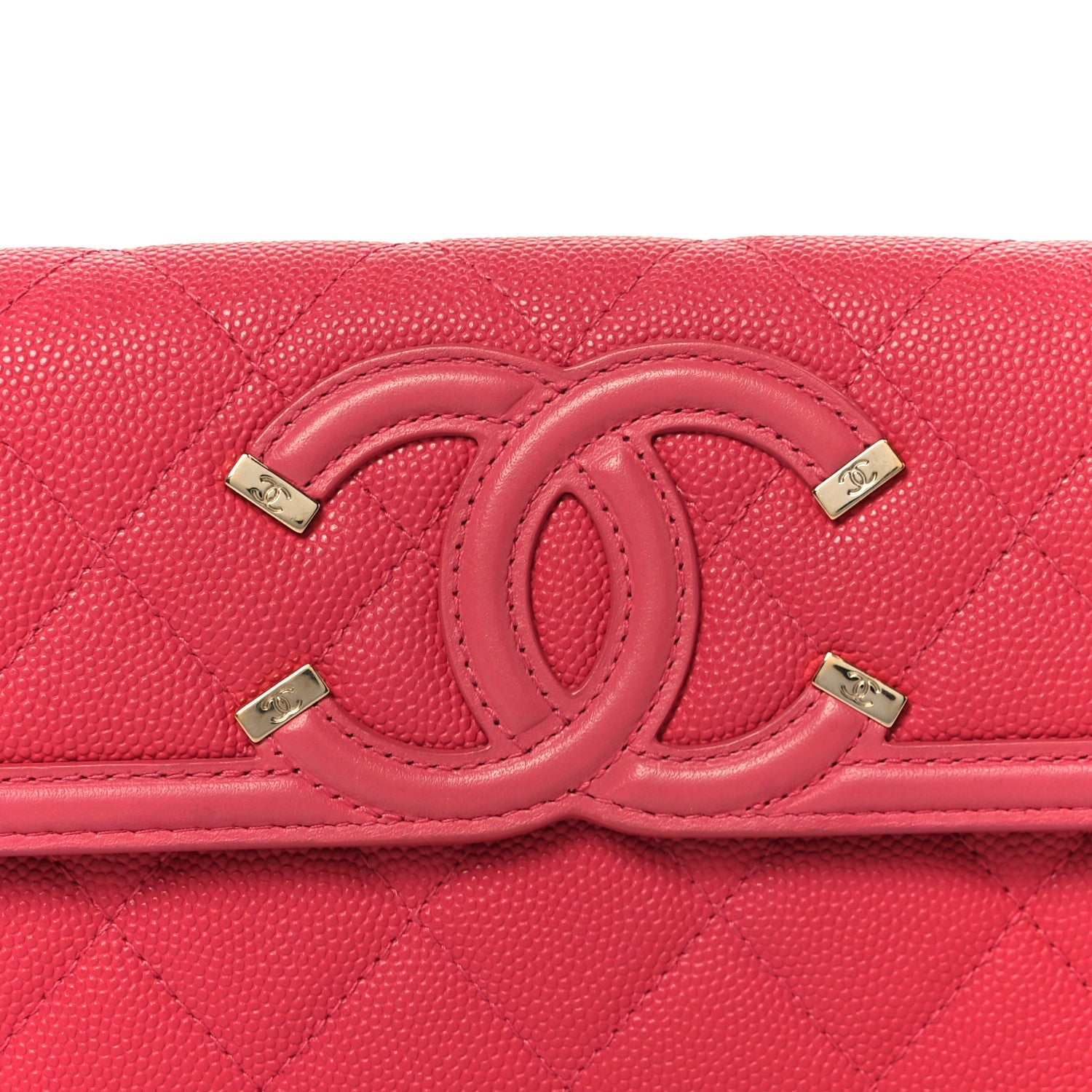 Caviar Quilted Large Filigree Gusset Flap Wallet Pink