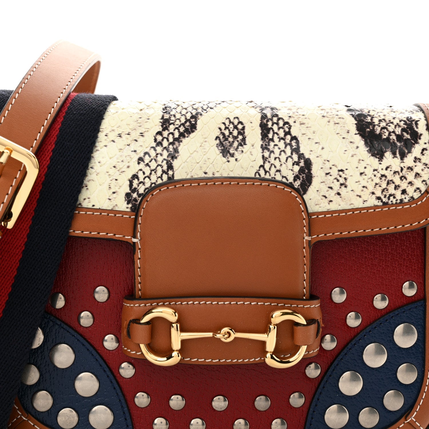 Snakeskin Studded Web Mini Horsebit 1955 Shoulder Bag Multicolor