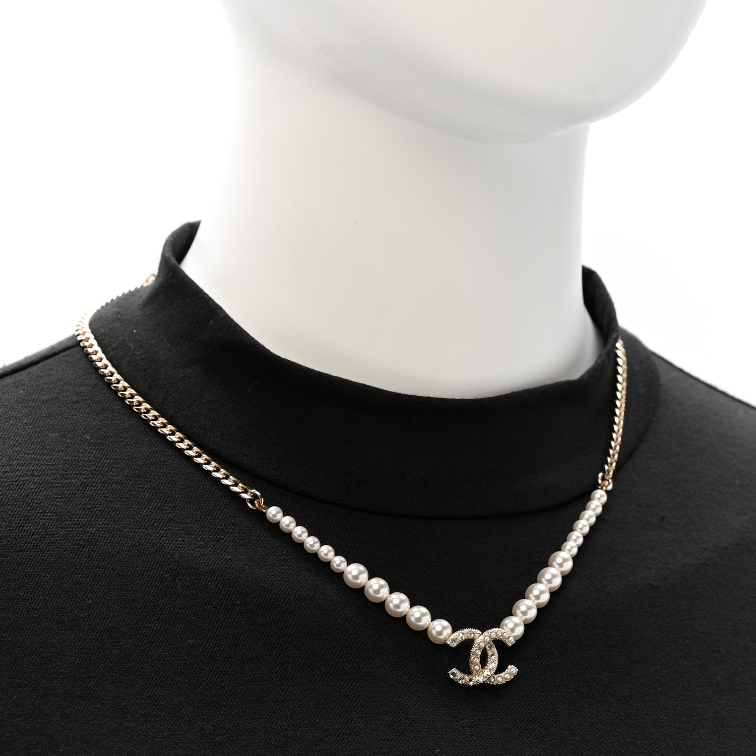 Pearl Crystal CC Short Necklace Gold