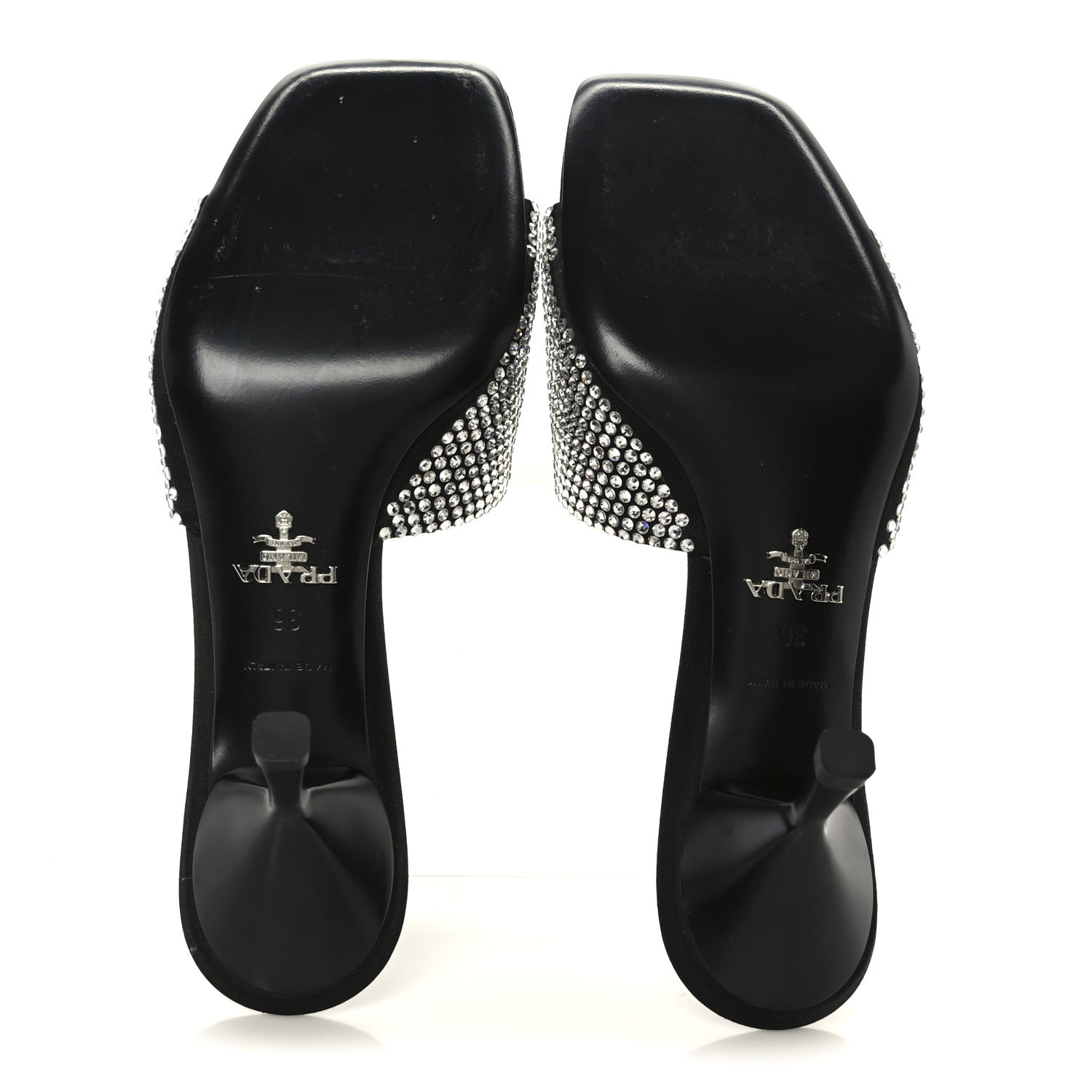 Satin Crystal Logo 65mm Slide Sandals 36 Cristal