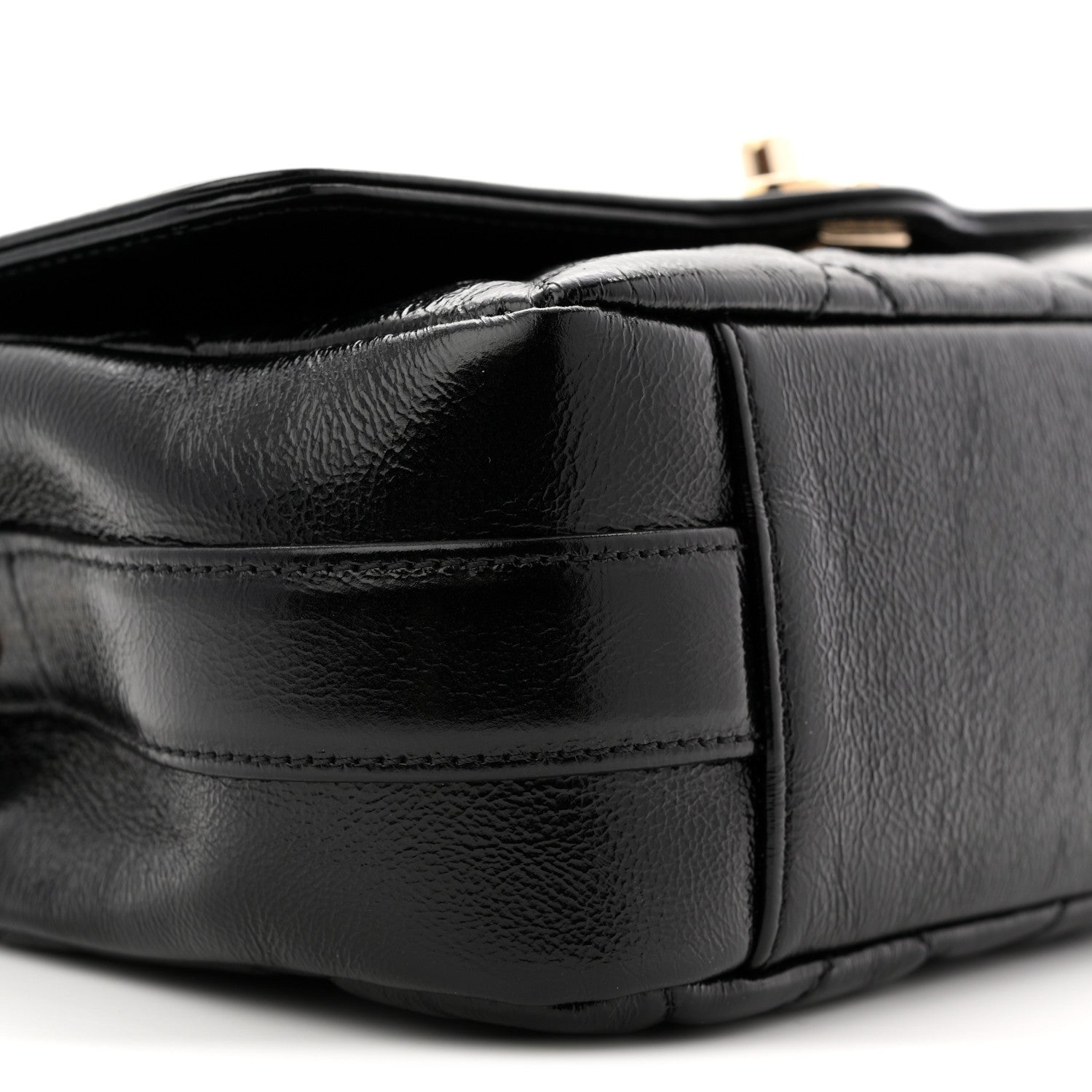 Crumpled Glazed Lambskin Quilted Mini Flap Black