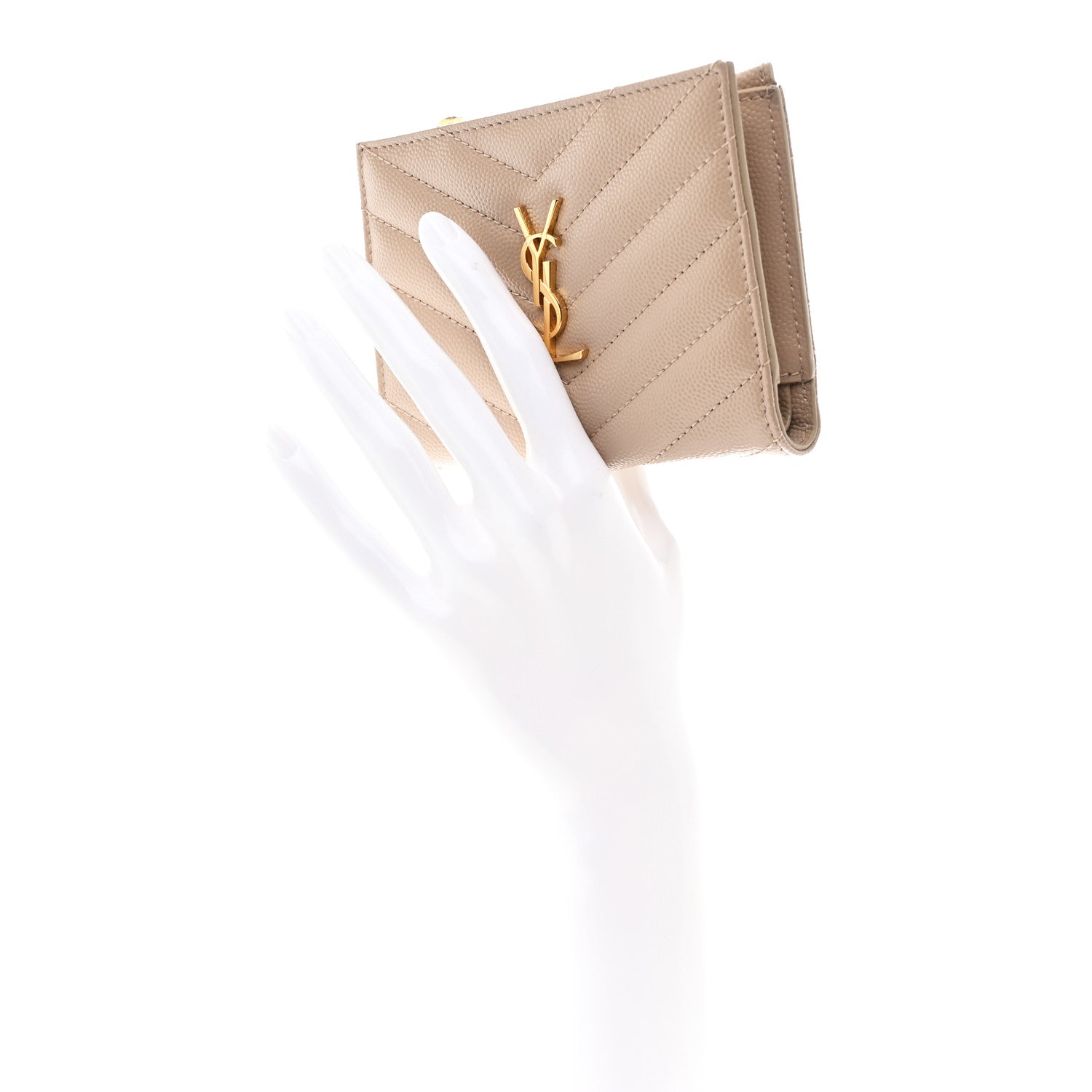 Grain De Poudre Matelasse Chevron Monogram Zipped Two-Part Wallet Dark Beige