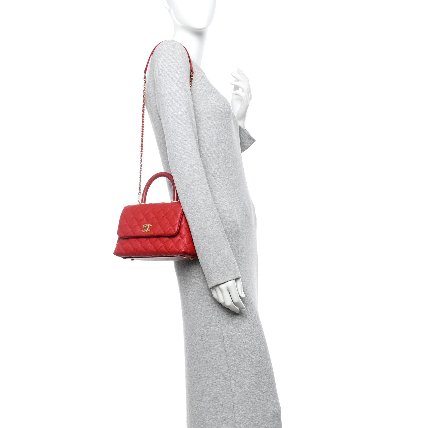 Caviar Lizard Embossed Quilted Mini Coco Handle Flap Red