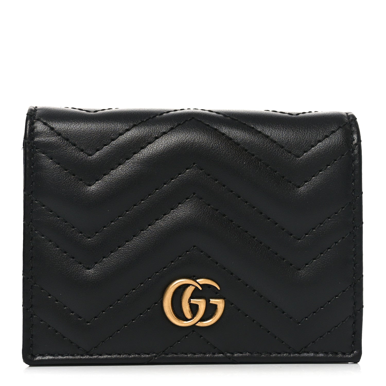 Calfskin Matelasse GG Marmont Card Case Wallet Black