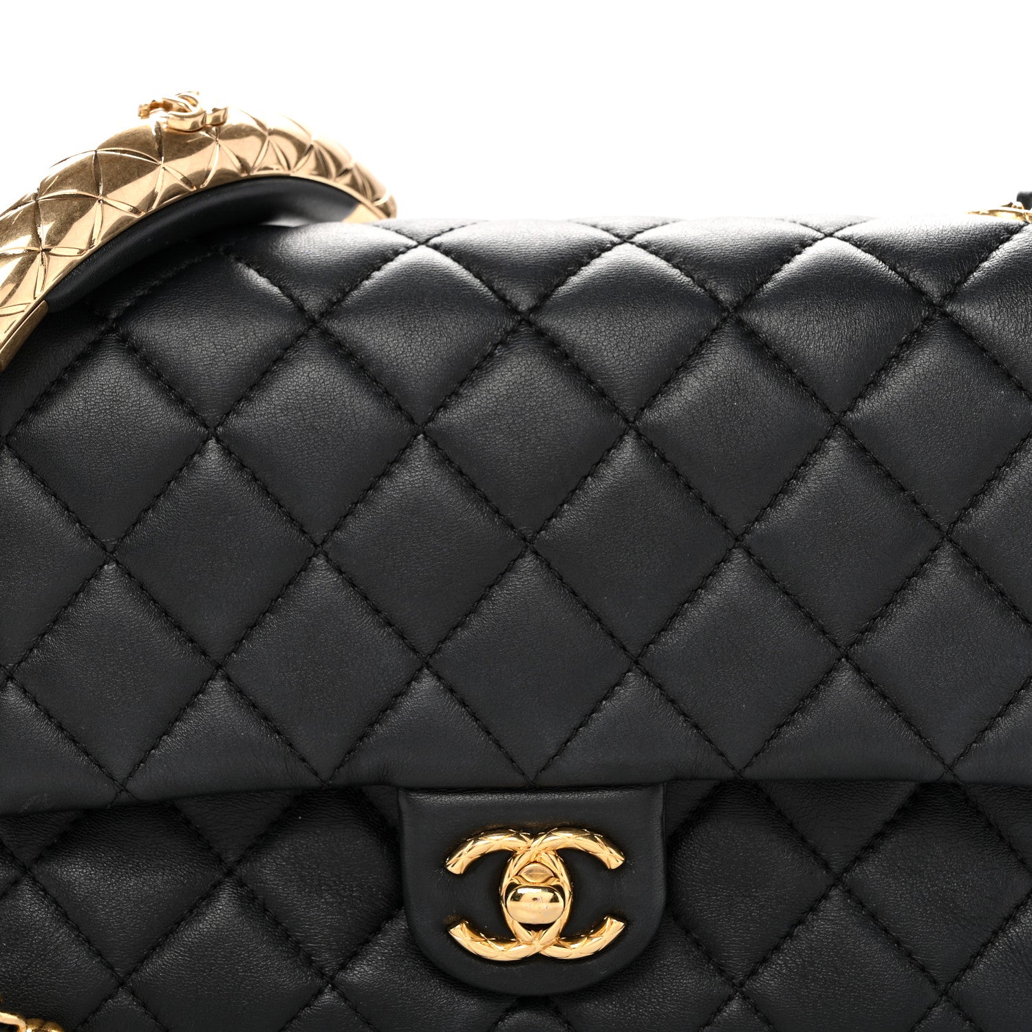 Lambskin Quilted Mini Quilted Handle Crush Flap Black