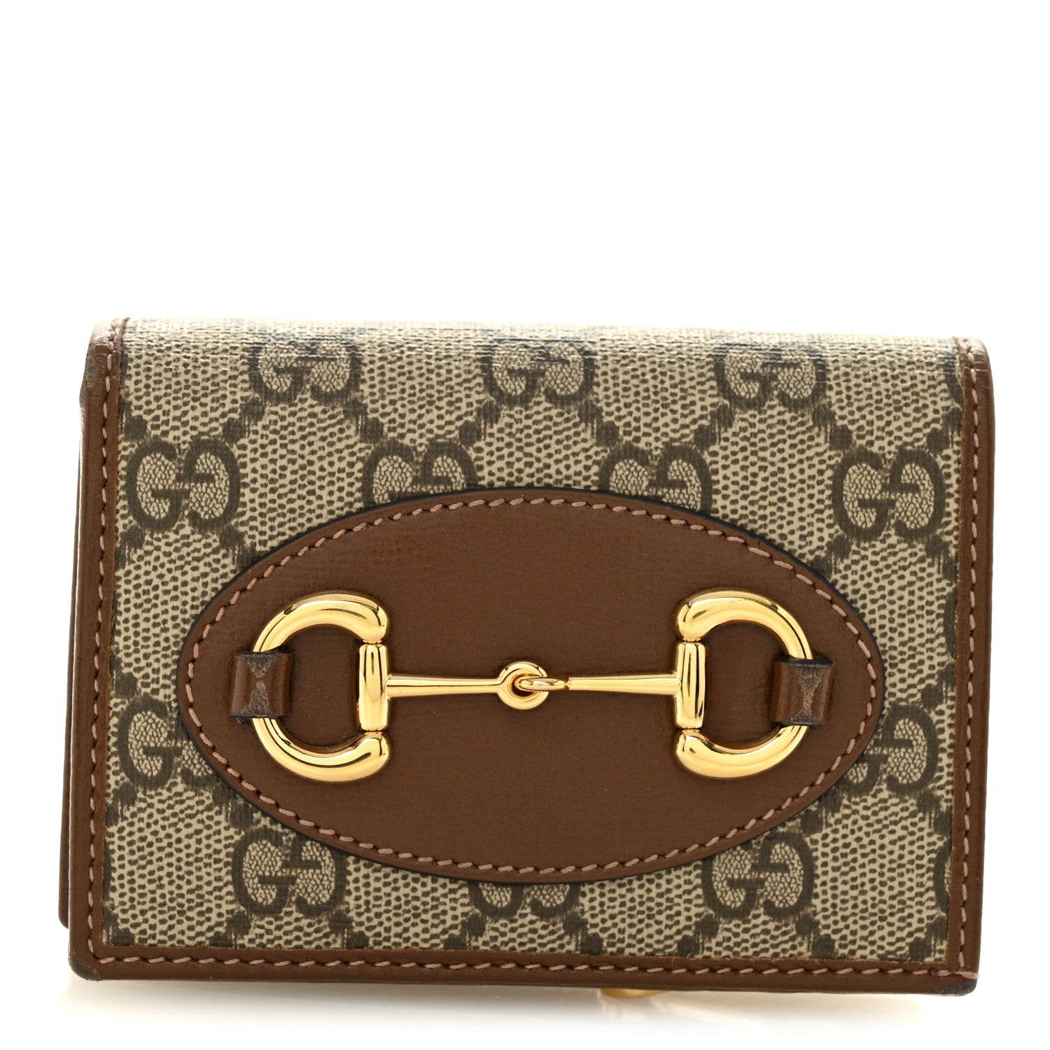 GG Supreme Monogram Horsebit 1955 Card Case Wallet Beige Ebony Brown Sugar
