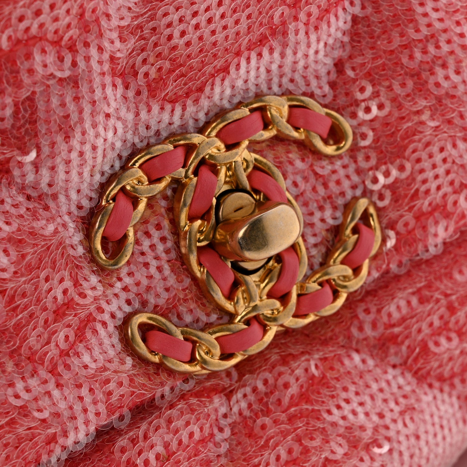 Sequin Quilted Medium Chanel 19 Flap Coral
