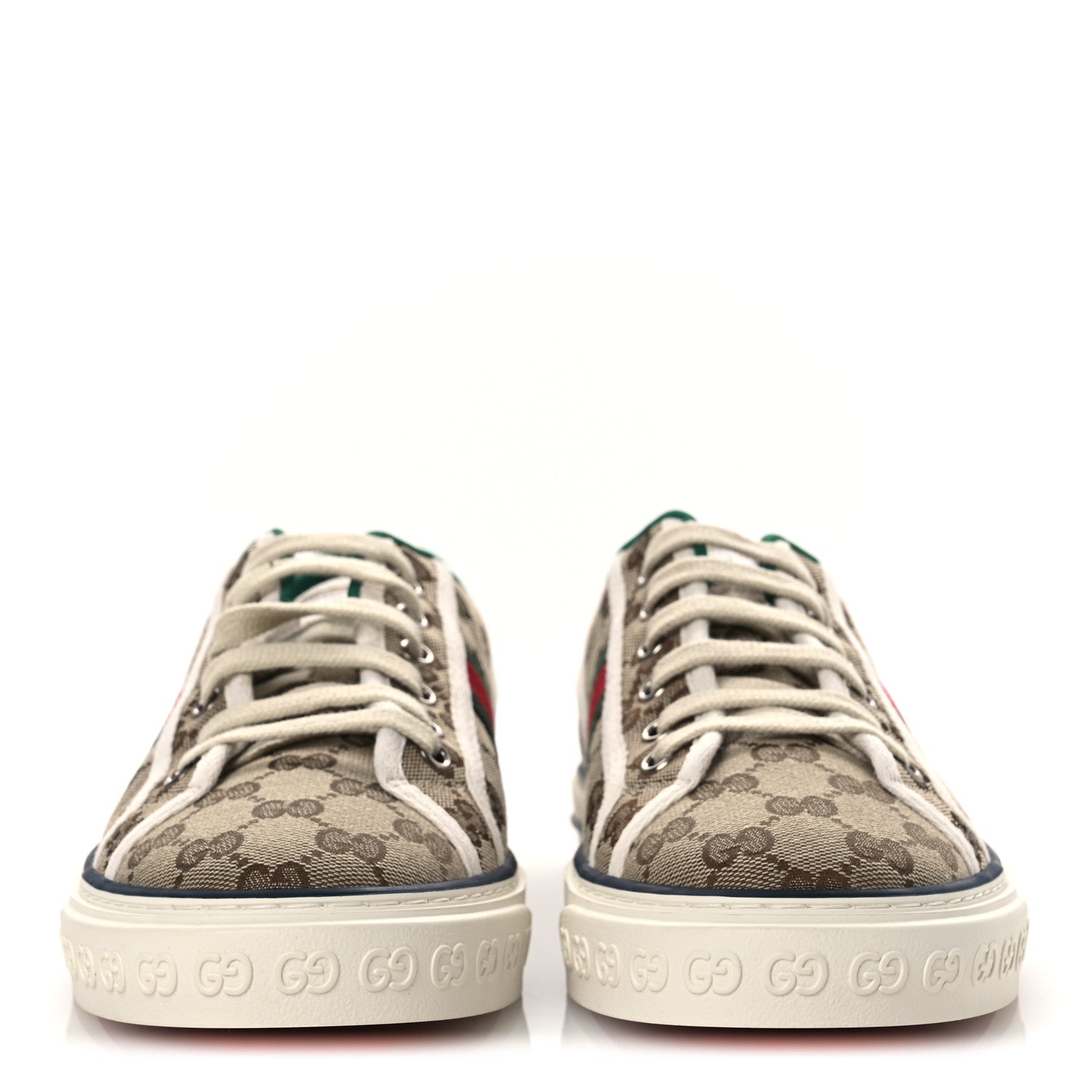 GG Monogram Web Mens 1977 Tennis Sneakers 8.5 Beige Ebony Mystic White Vert