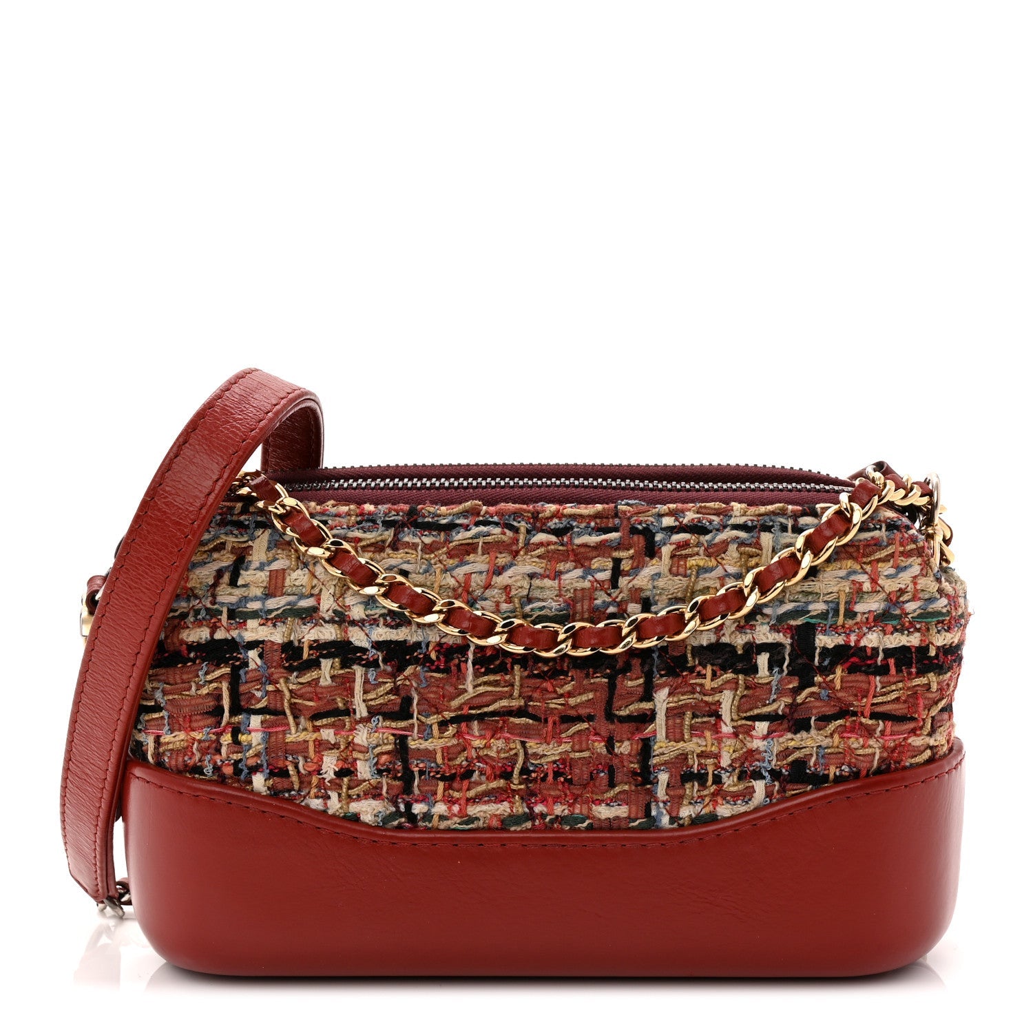 Tweed Calfskin Small Gabrielle Clutch With Chain Red