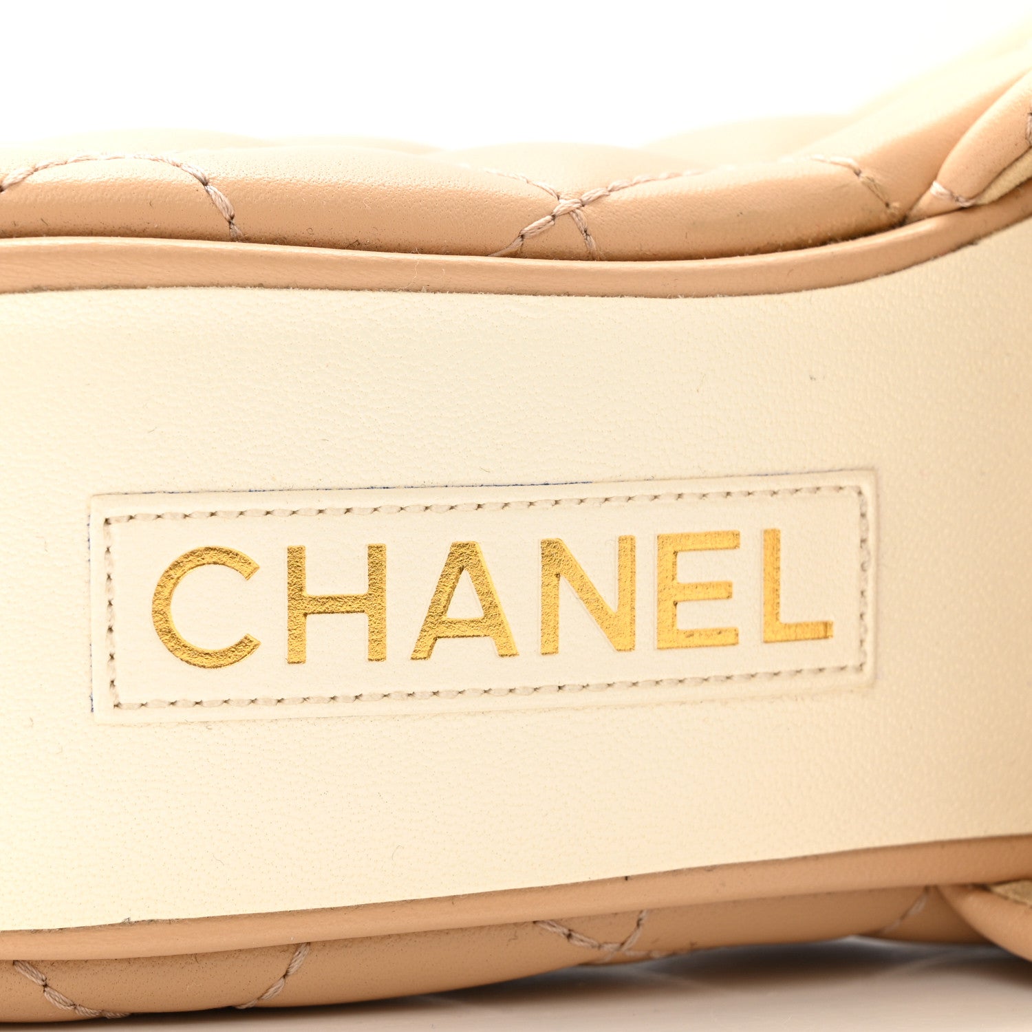 Lambskin Quilted Camelia CC Wedge Sandal Mules 38 Beige