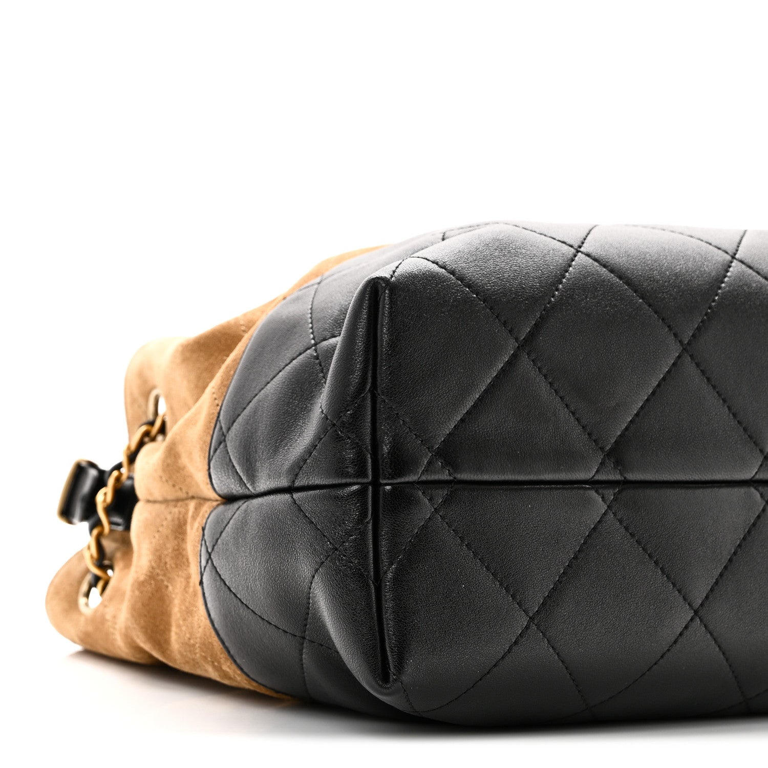 Suede Calfskin Shiny Lambskin Quilted Small Shopping Bag Beige Black