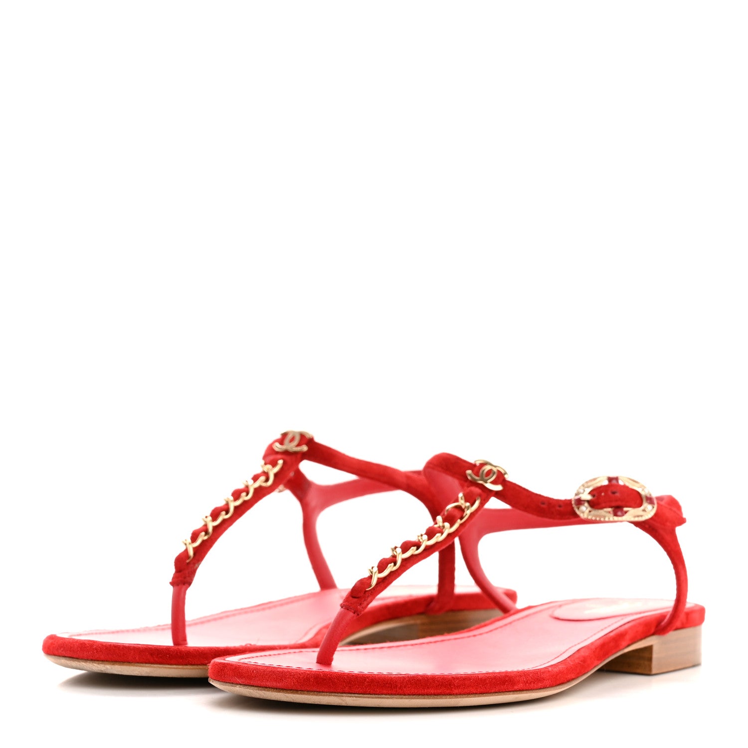 Suede Calfskin Thong Sandals 36 Red