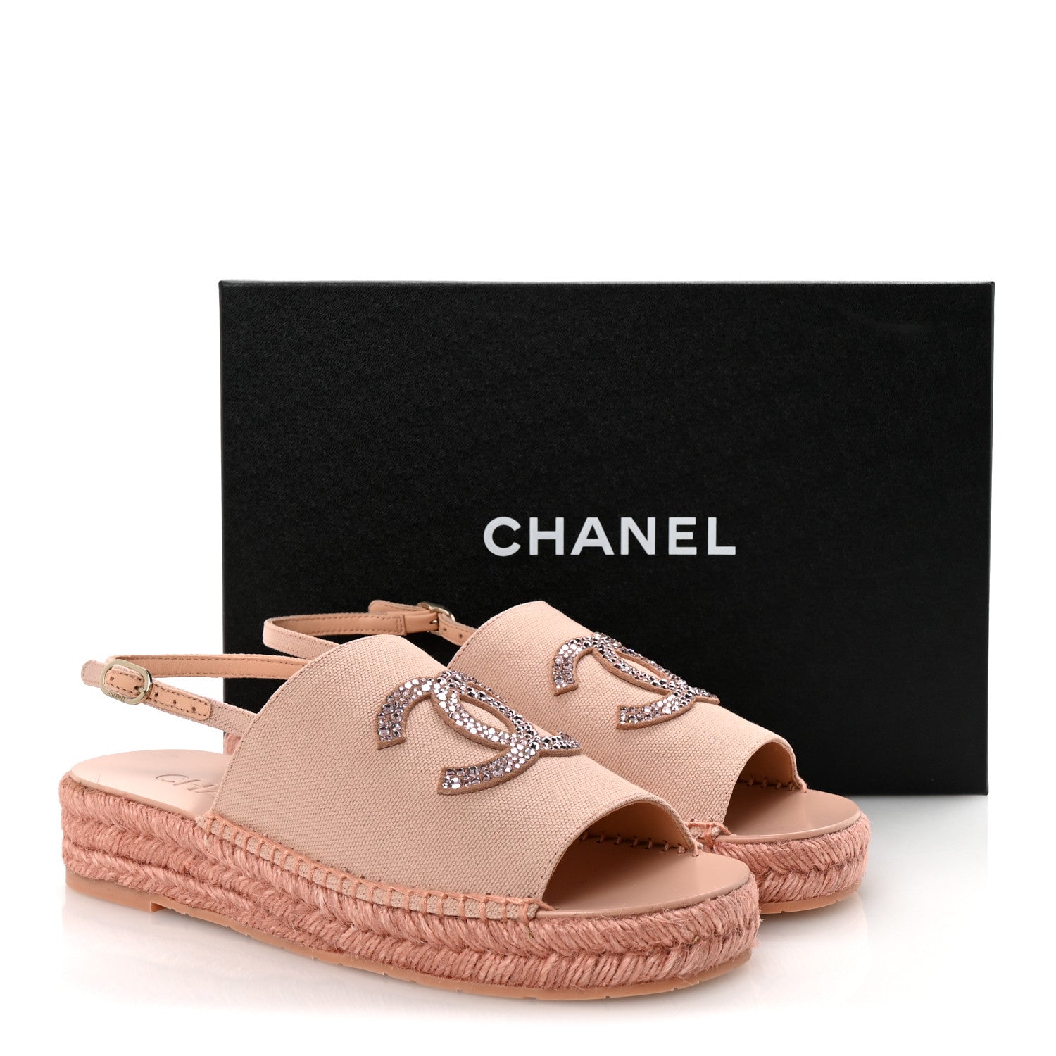 Canvas Strass CC Espadrille Slingback Sandals 38 Pink