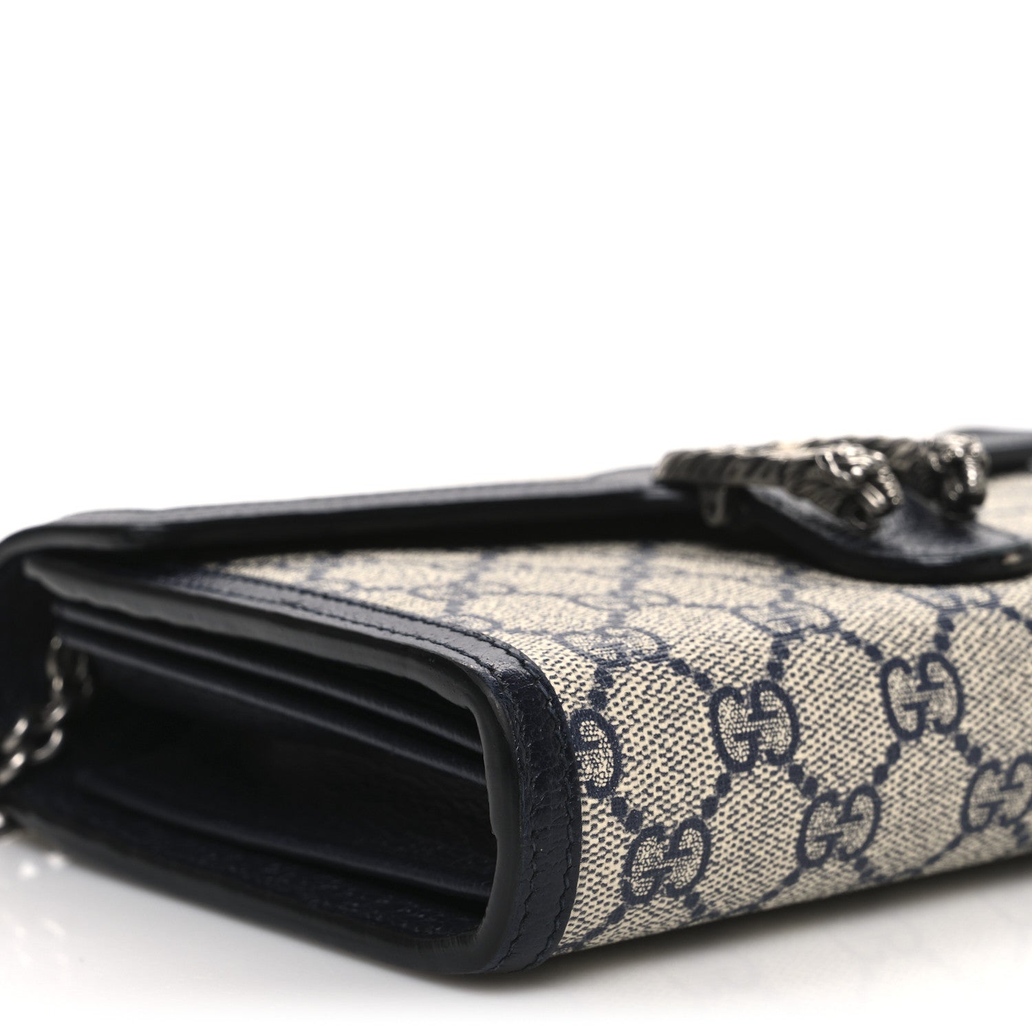 GG Supreme Monogram Textured Dollar Calfskin Mini Dionysus Chain Wallet Beige Blue