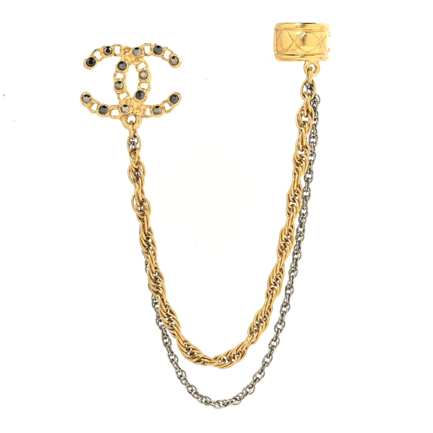 Crystal CC Chain Cuff Single Earring Gold Silver