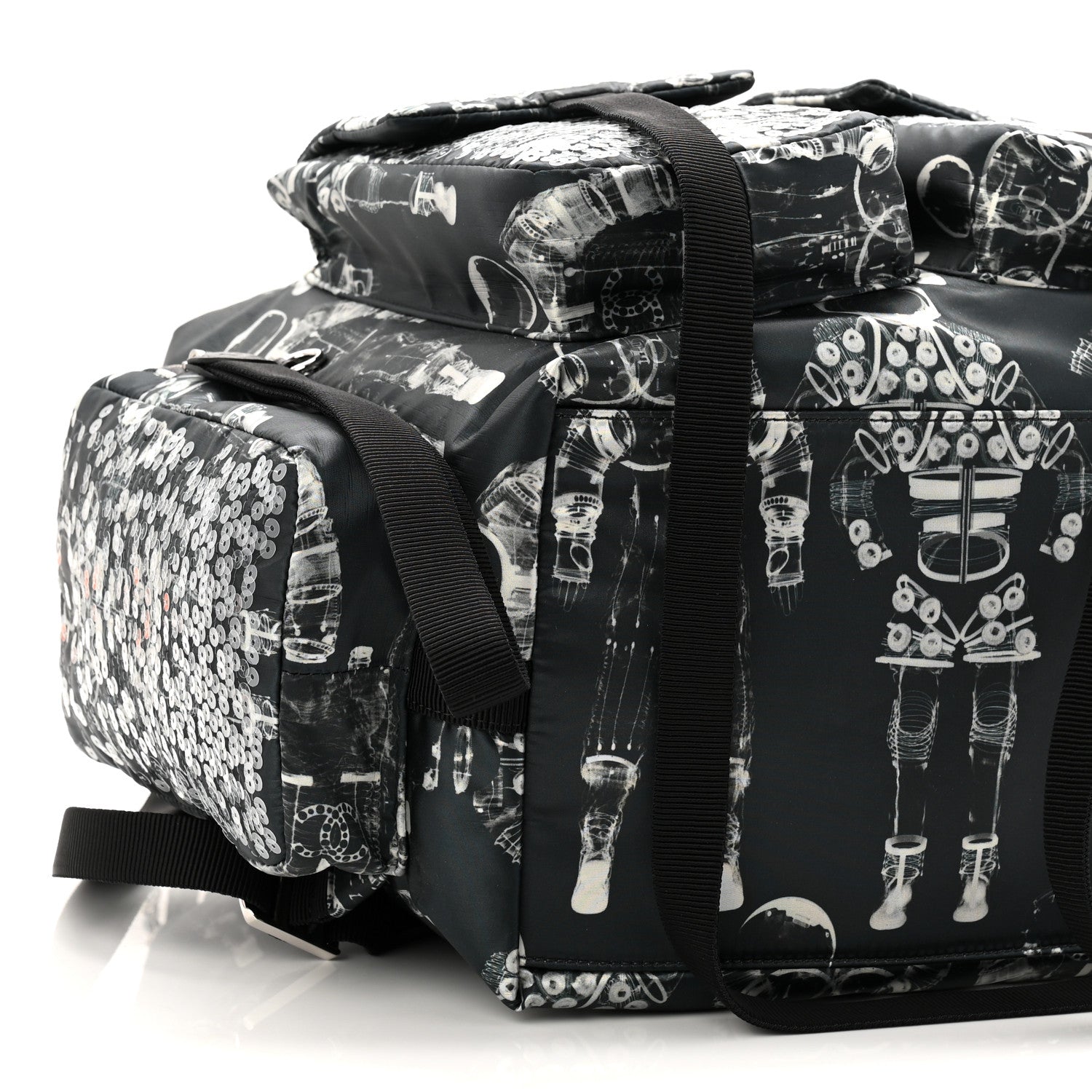 Sequin Nylon Lambskin Astronaut Essentials Backpack Black White