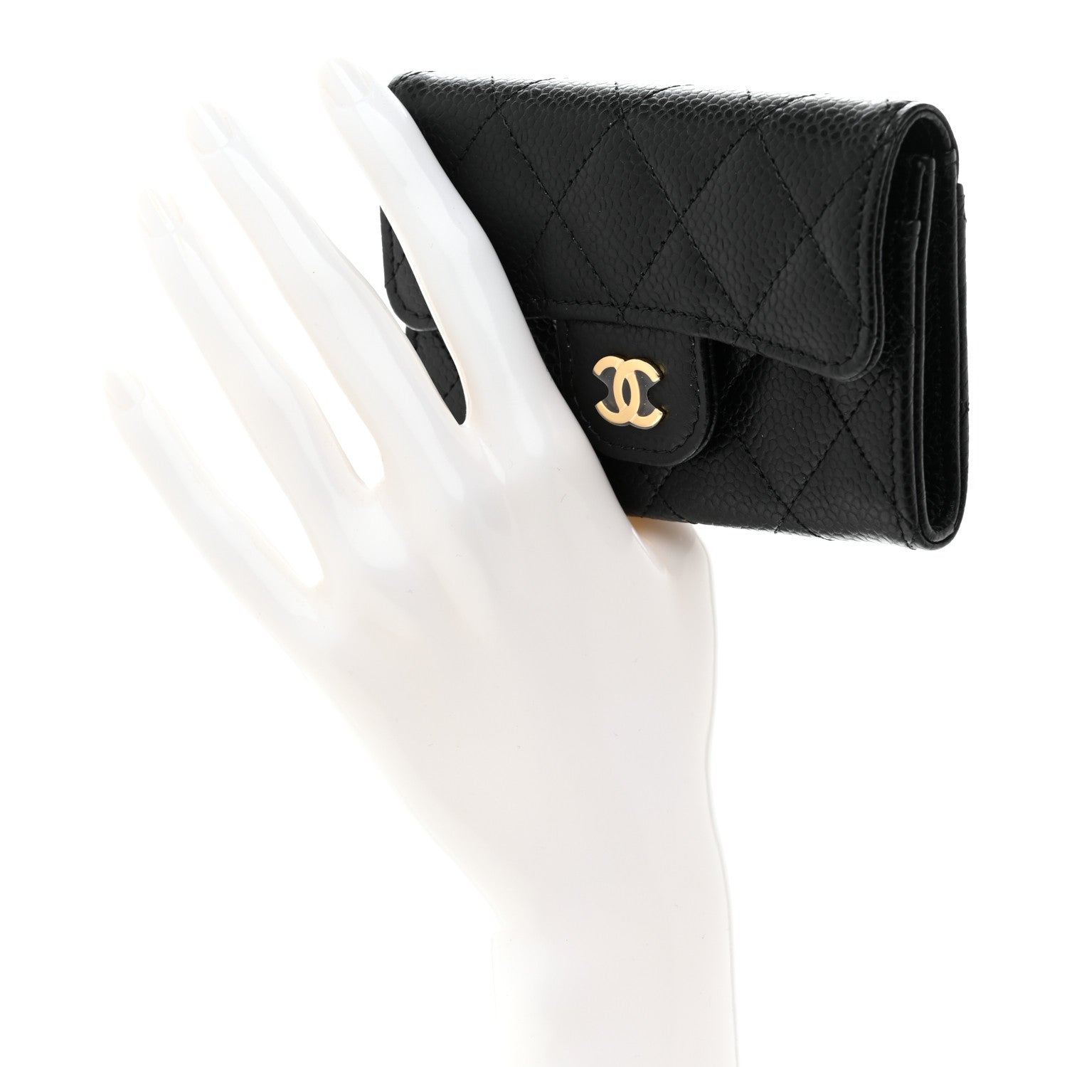 Caviar Quilted Flap Card Holder Wallet Black