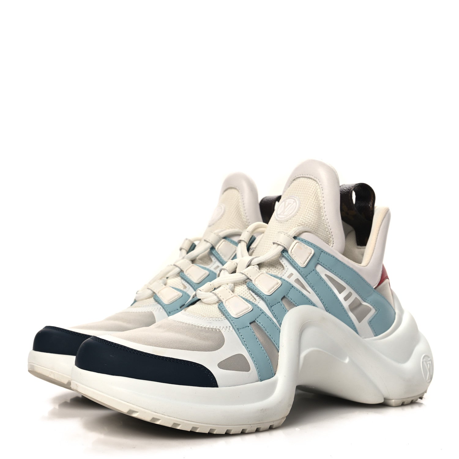 Calfskin Technical Nylon LV Archlight Sneakers 40 White Blue Gris
