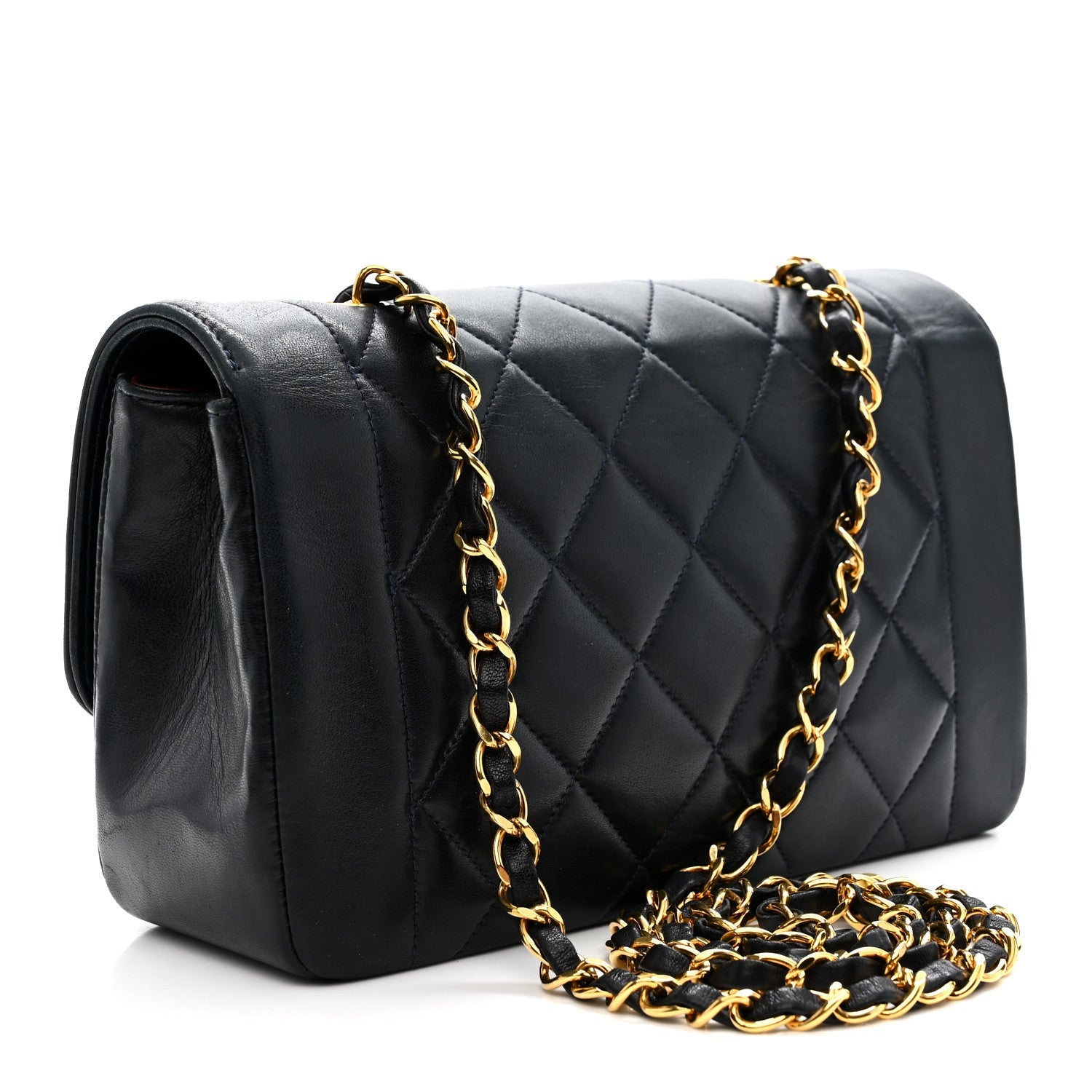 Lambskin Quilted Small Single Flap Navy