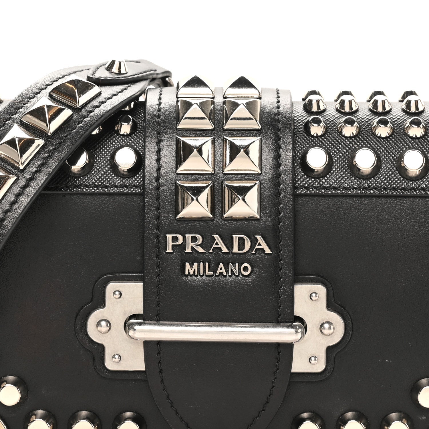 City Calf Saffiano Studded Cahier Bag Black