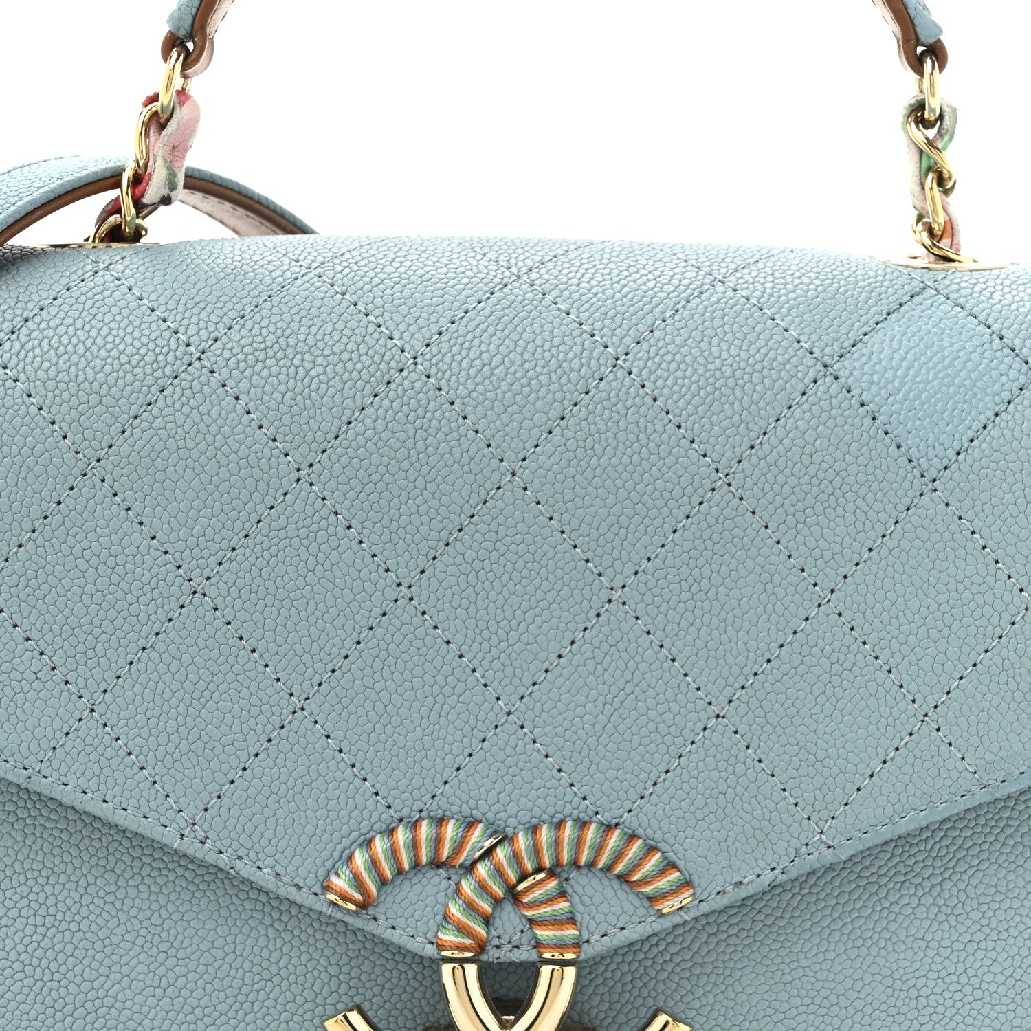 Grained Calfskin Quilted Small Cuba Top Handle Flap Blue
