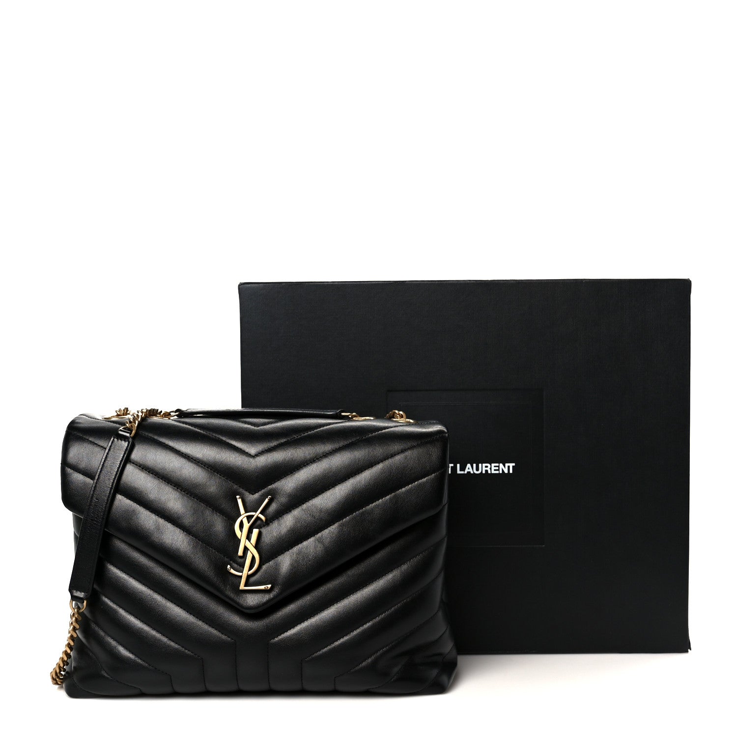 Calfskin Y Quilted Monogram Medium Loulou Chain Satchel Black