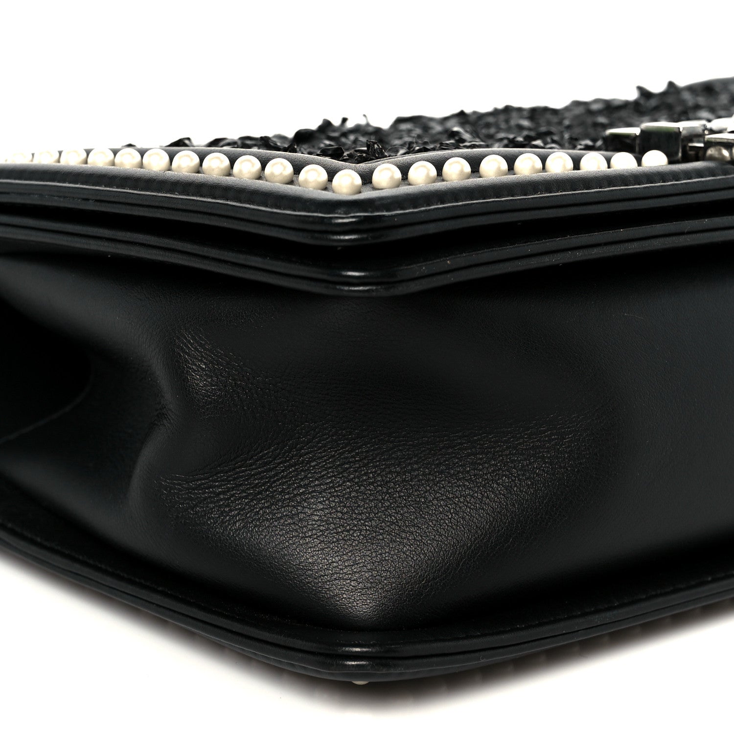 Calfskin Pearl Tweed Medium Boy Flap Black