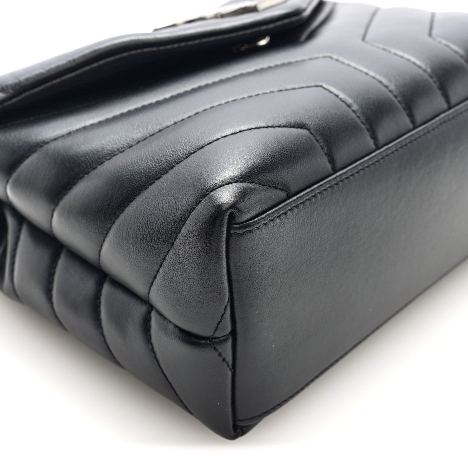 Calfskin Y Quilted Monogram Small Loulou Chain Satchel Black