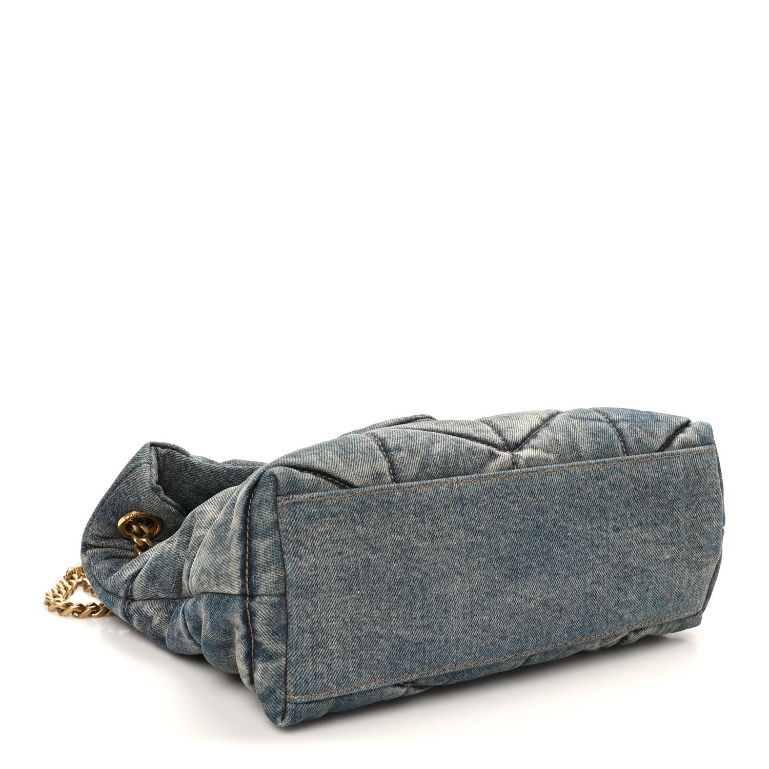 Denim Quilted Small Loulou Puffer Monogram Chain Satchel Blue Cinnamon