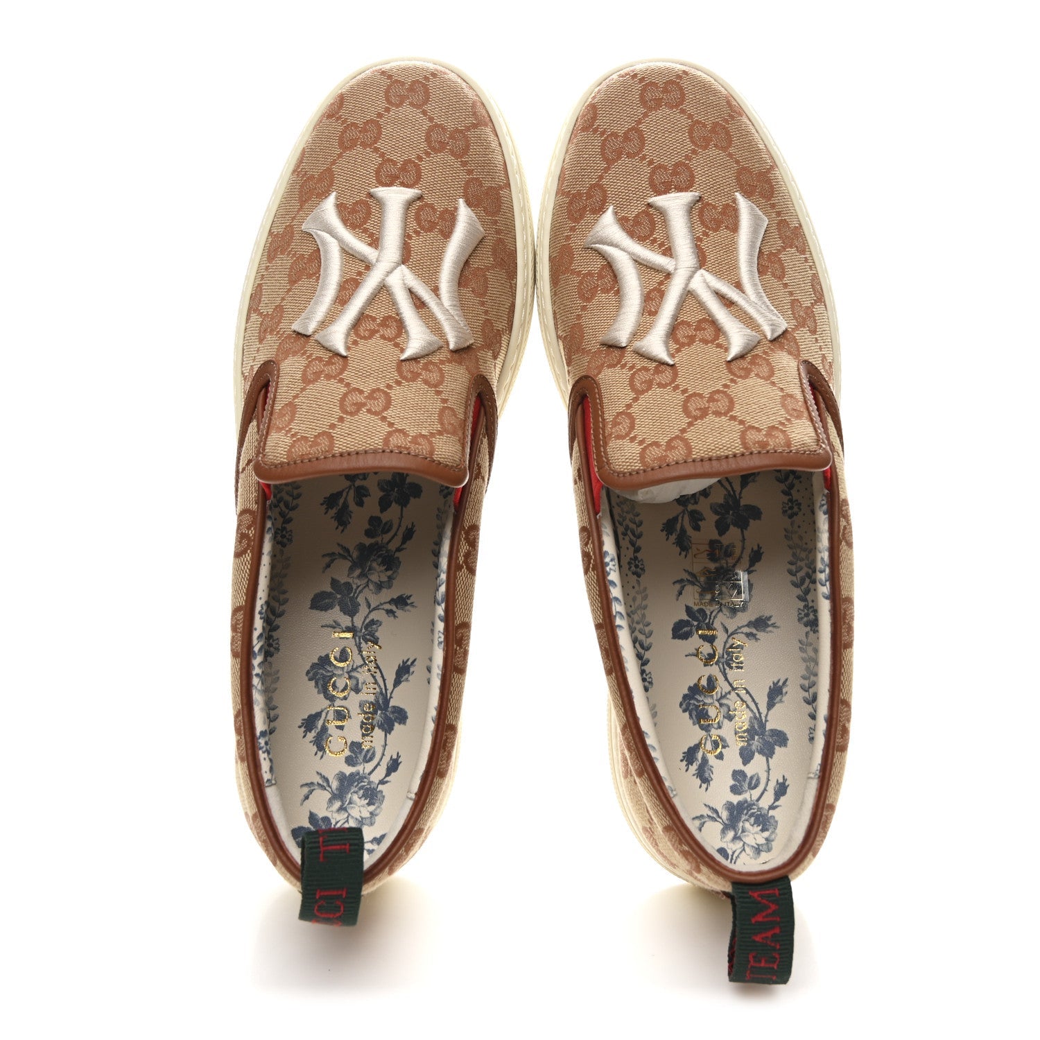 X MLB GG Monogram NY Yankees Embroidered Mens Slip On Sneakers 8 Beige Ruggine Rust