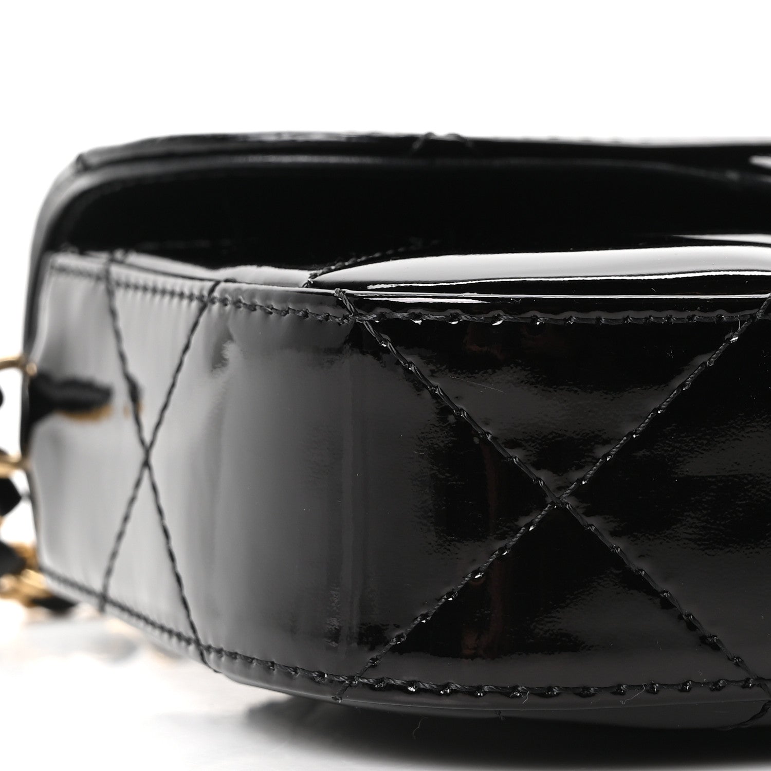 Metallic Mirror Calfskin Mini Top Handle Clutch With Chain  Black