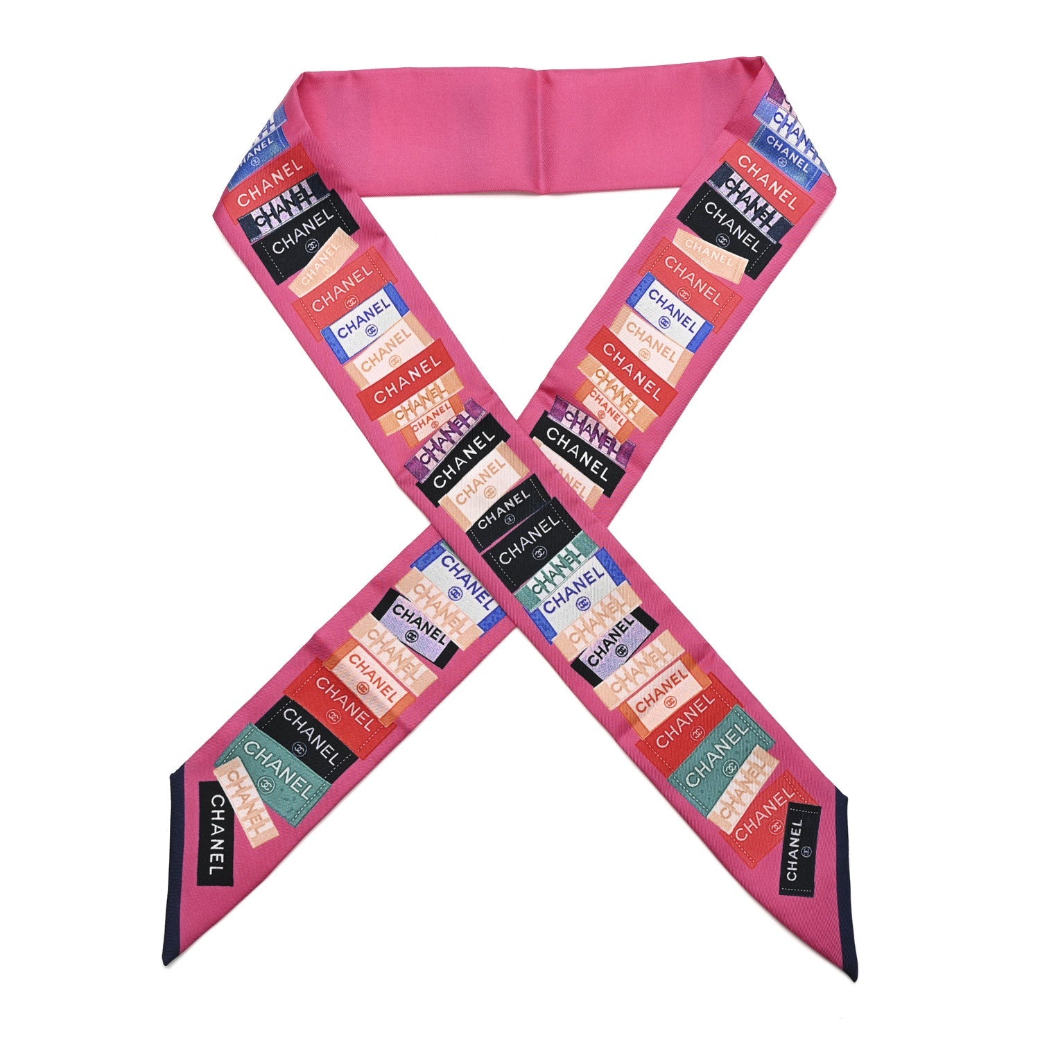 Silk Twill Slim Labels Bandeau Scarf Pink Multicolor