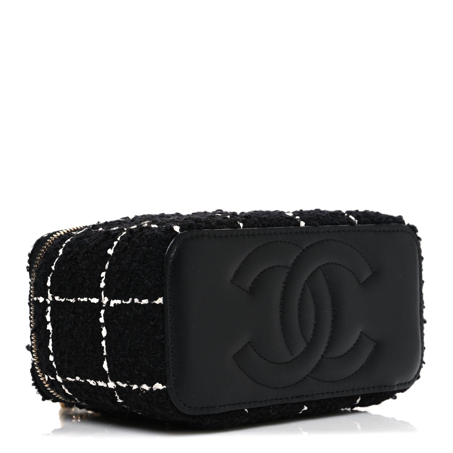 Tweed Pearl Crush Small Vanity Case With Chain  Black White