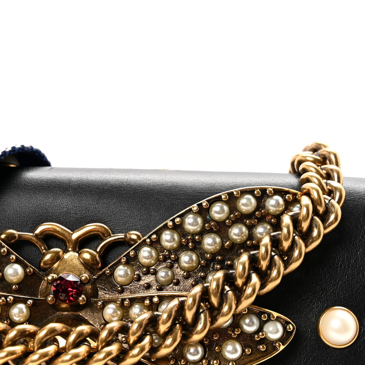 Nappa Pearl Studded Mini Queen Margaret Broadway Shoulder Bag Black