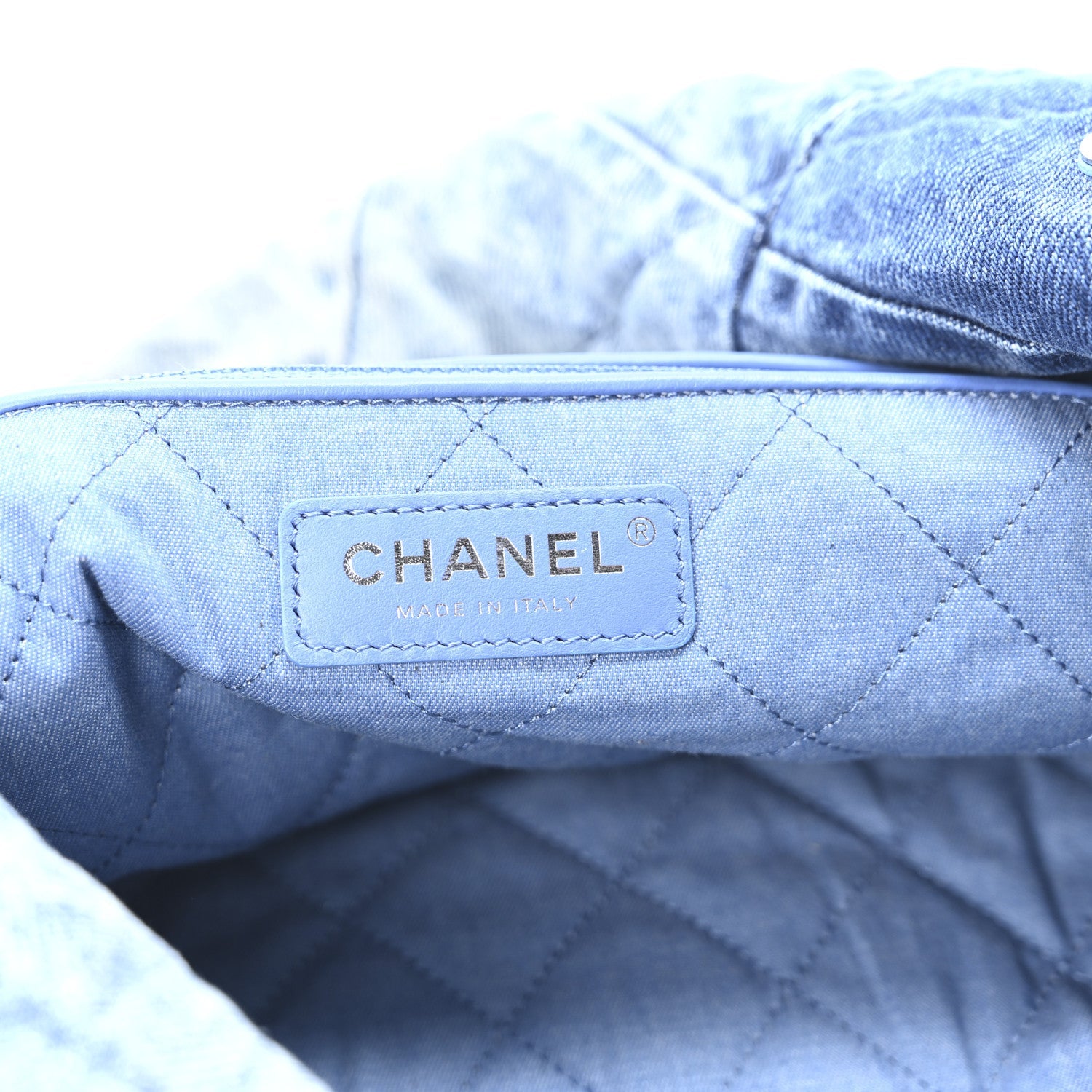 Denim Quilted Small Chanel 22 Blue