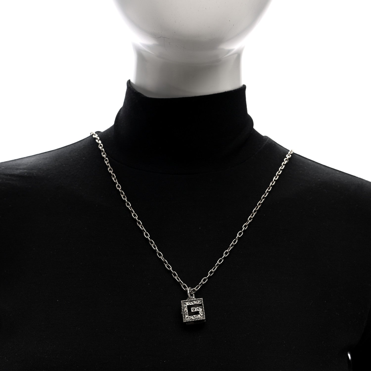 Sterling Silver Textured Square G Pendant Necklace