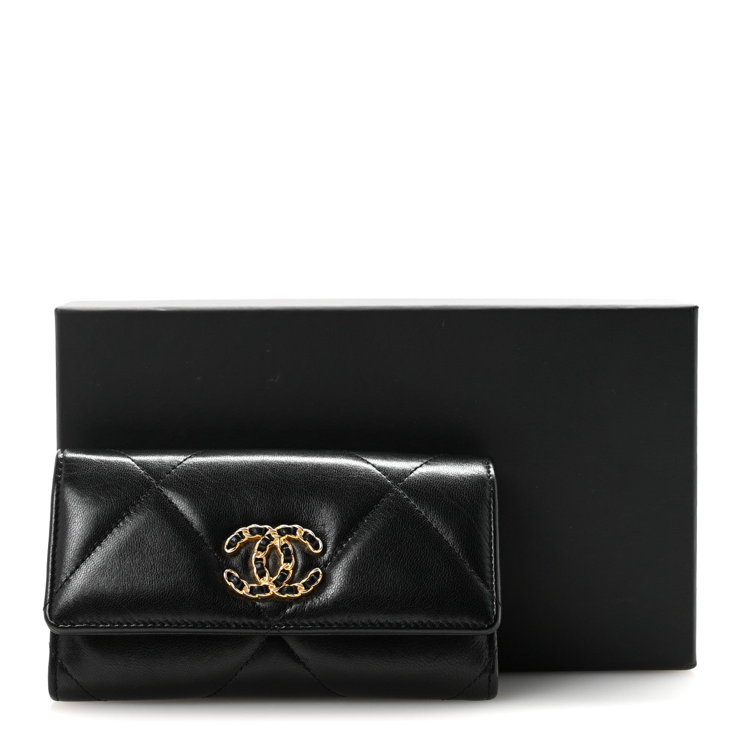 Lambskin Quilted Chanel 19 Flap Wallet Black