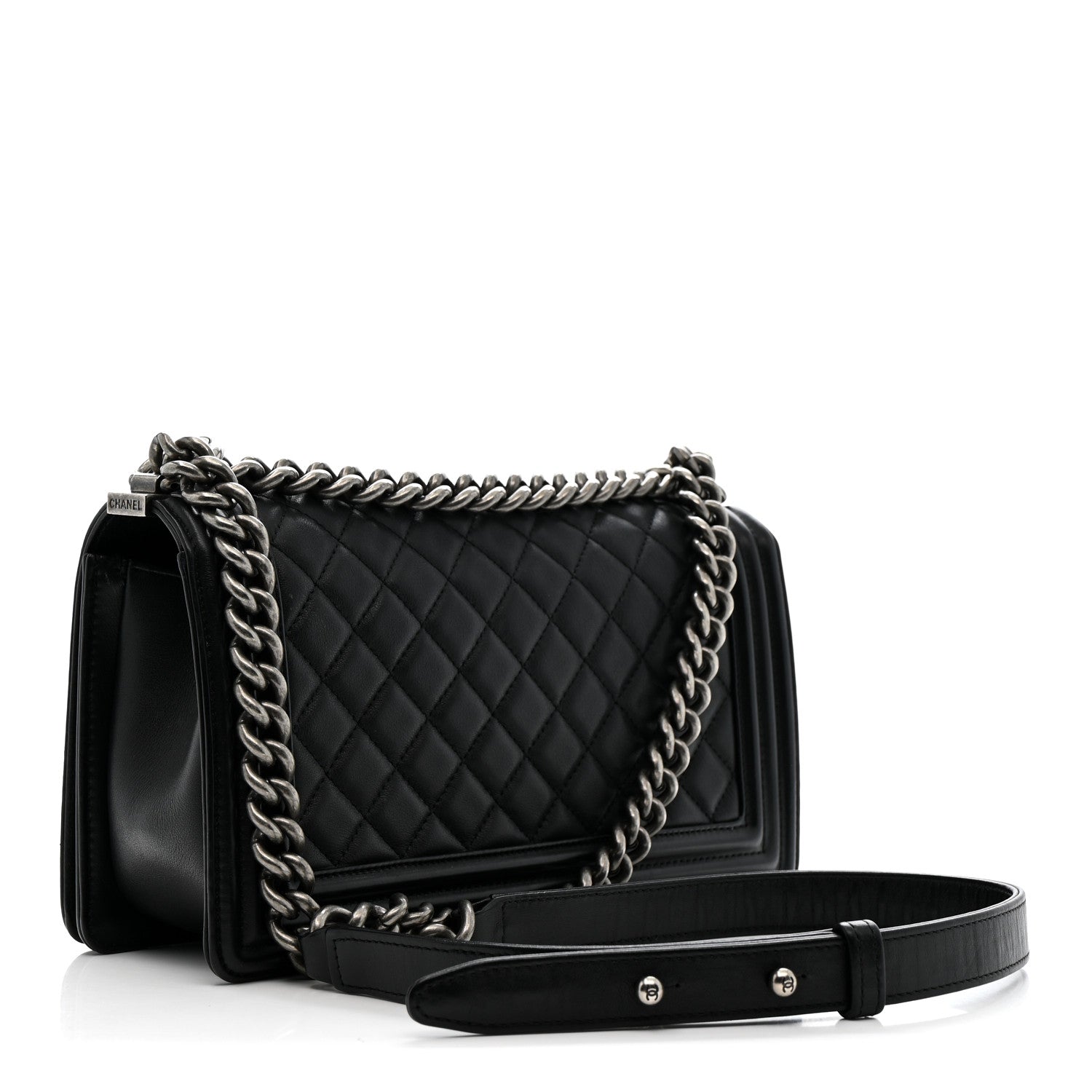 Lambskin Quilted Medium Boy Flap Black